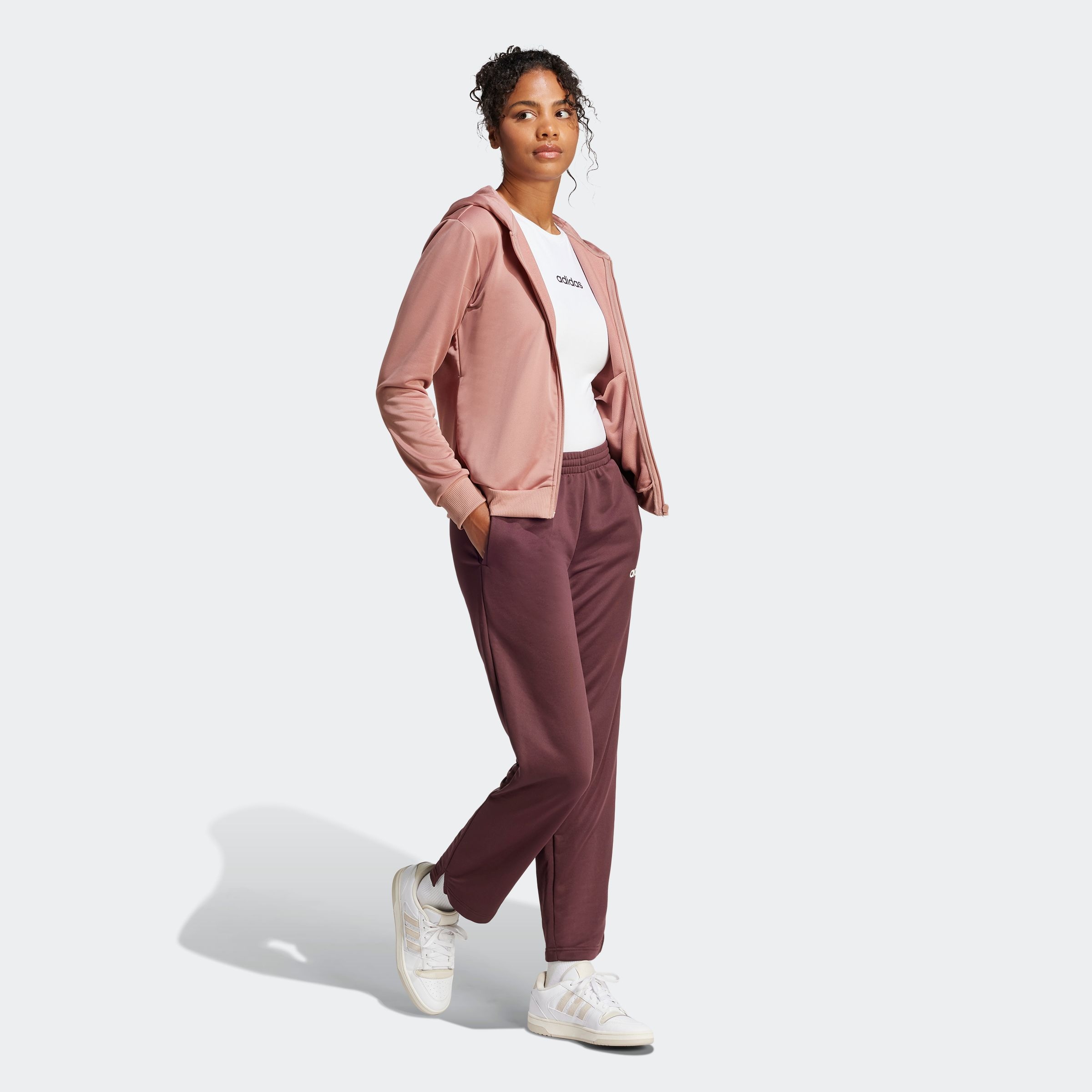 adidas Sportswear Trainingsanzug »W LINEAR TS«, (2 tlg.), Trainingsjacke mit Kapuze, Tracksuit