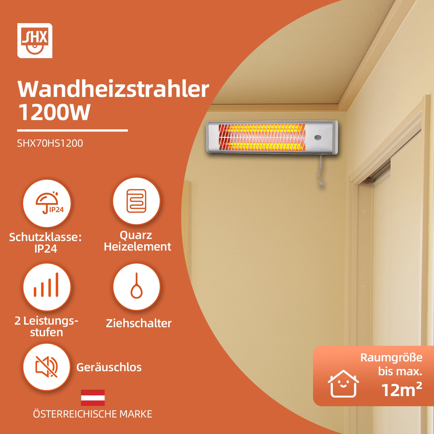 SHX Heizstrahler »SHX70HS1200«, 1200 W, Wandmontage, Zugschalter, 1200W