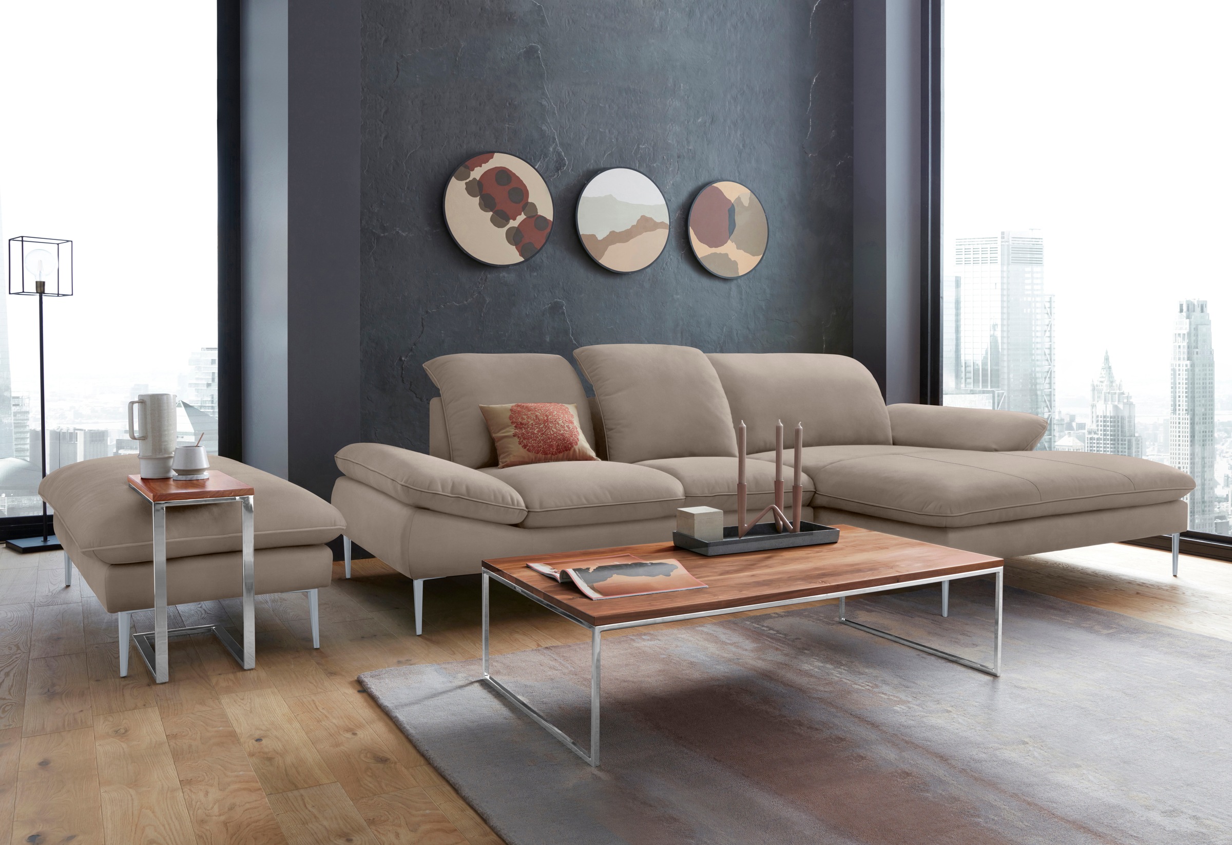 W.SCHILLIG Ecksofa »enjoy&MORE, Designsofa, elegant und bequem, L-Form«, mit Sitztiefenverstellung, Füße silber matt, Breite 310 cm