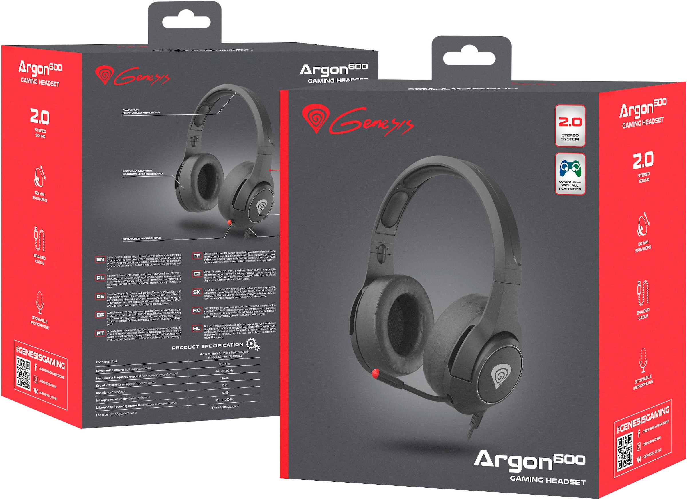 Genesis Gaming-Headset »ARGON 600 kabelgeb. schwarz«, Freisprechfunktion-Mikrofon abnehmbar-Stummschaltung