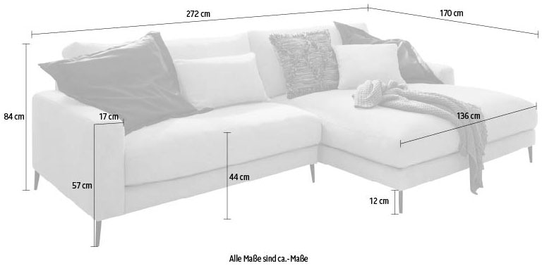 INOSIGN Ecksofa »Downtown Gemütliches Loungemöbel zum Relaxen L-Form«, weicher Sitzkomfort, B/T/H: 272/170/84 cm