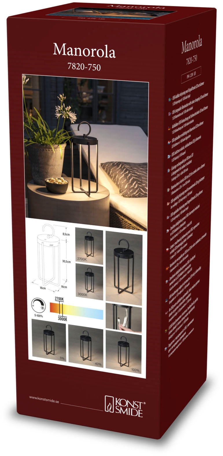 KONSTSMIDE LED Laterne »Manorola«, Leuchtmittel LED-Modul | LED fest integriert, Manorola LED USB-Latene klein schwarz, dimmbar 2700K/3000K