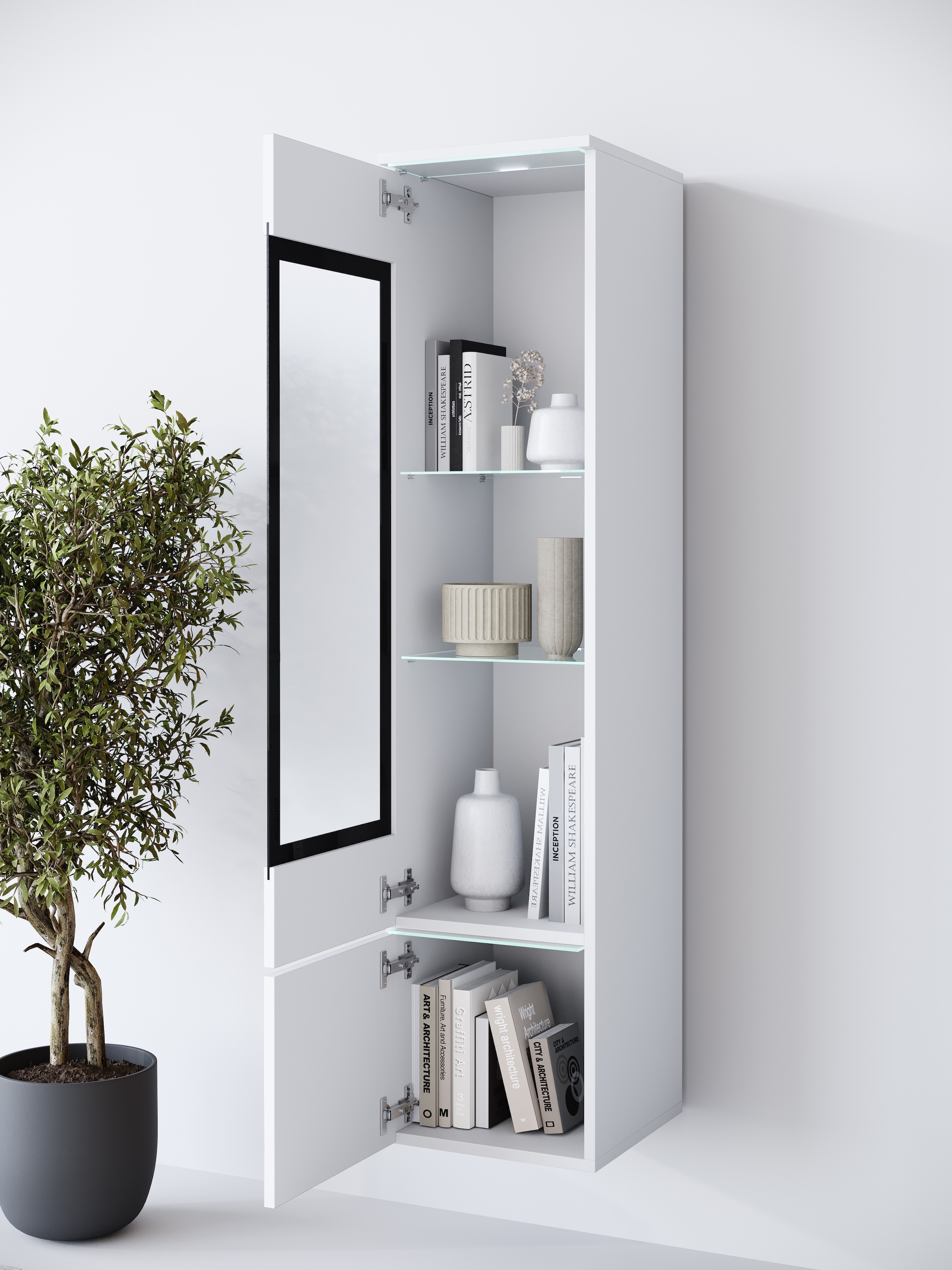 Home affaire Vitrine »Vera, Glasvitrine, Höhe 130 cm, in verschiedenen Farbausführungen« 1 Stk. tlg. LED-Beleuchtung, Türanschlag frei wählbar, stehend/hängend