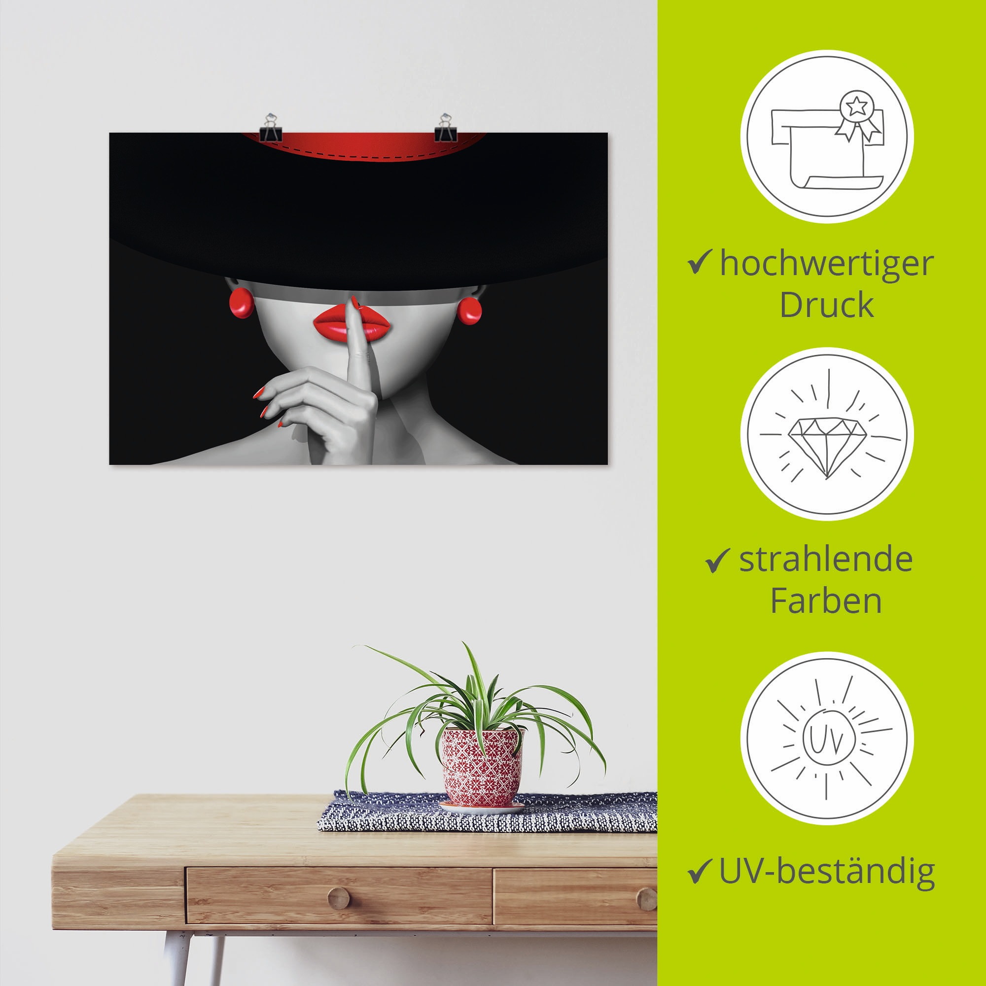 Artland Wandbild »Sei still«, Frau, (1 St.), als Alubild, Outdoorbild, Leinwandbild, Poster, Wandaufkleber