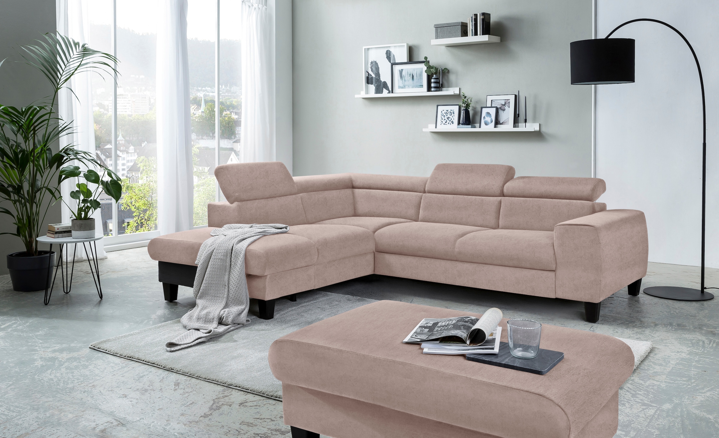 COTTA Ecksofa »Morven L-Form« wahlweise mit Bettfunktion, Bettkasten & Wireless-Charger