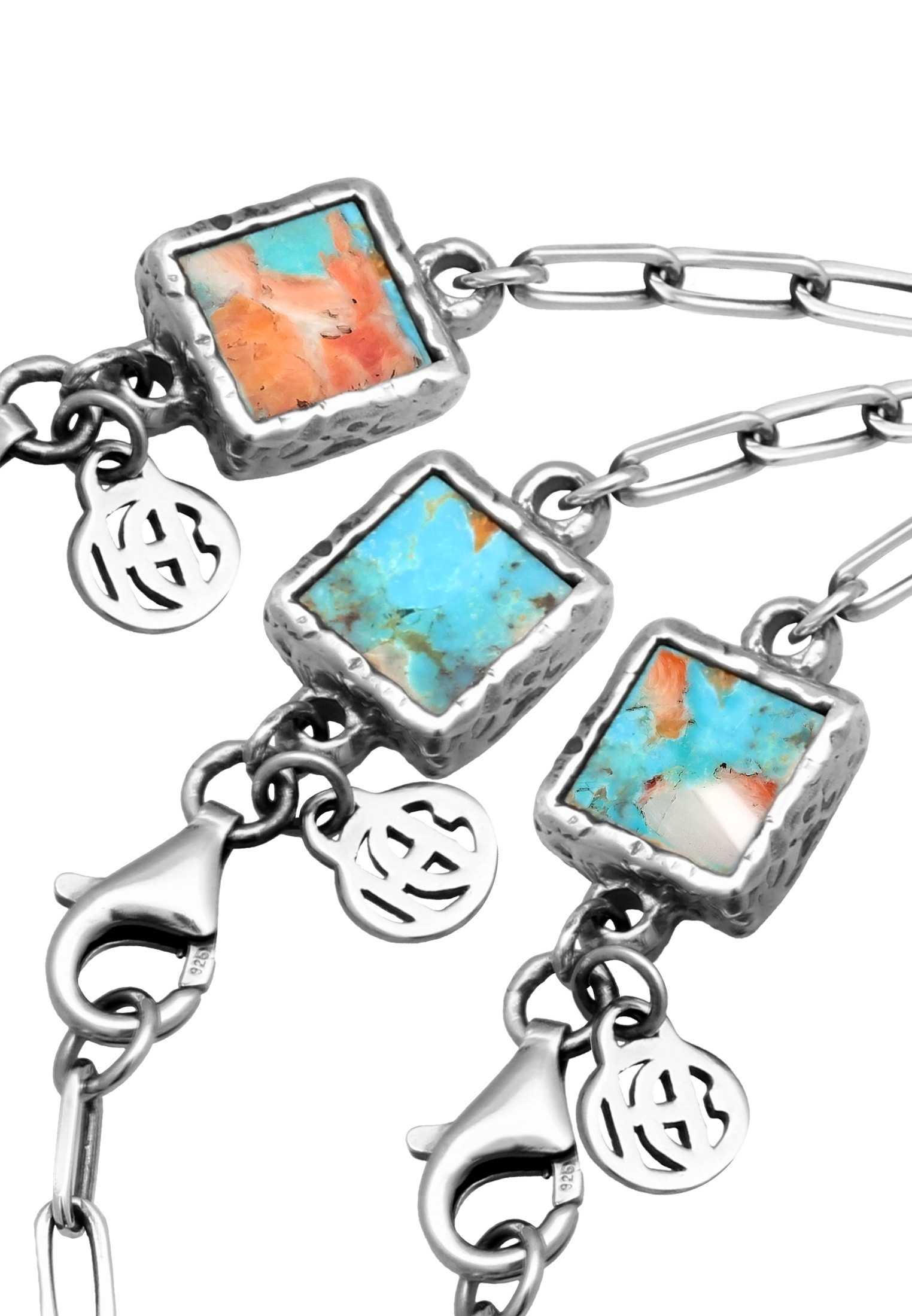 HAZE & GLORY Armkette »Armband Gliederkette Kupfer Türkis Anhänger 925 Silber«