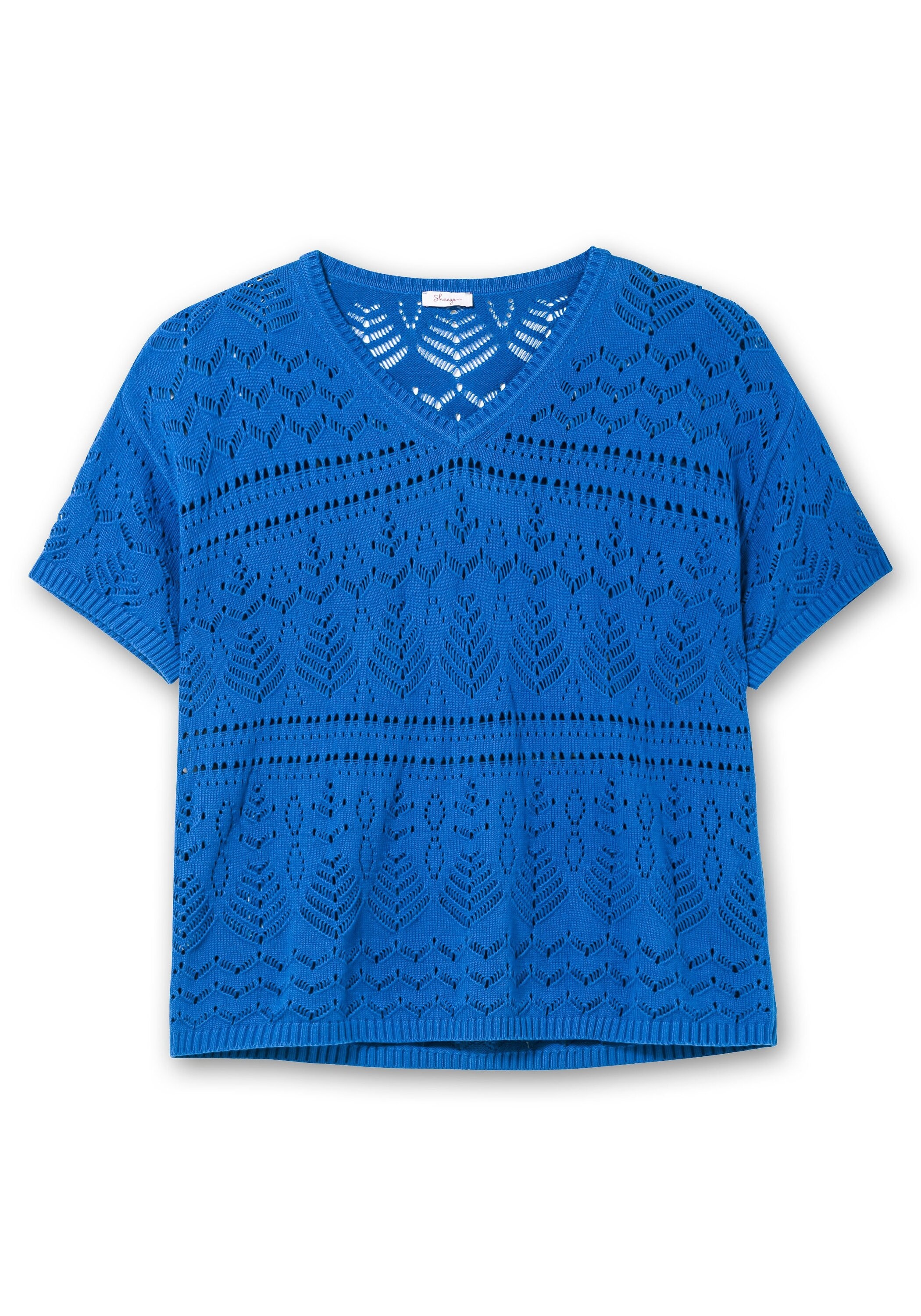 Sheego V-Ausschnitt-Pullover »Kurzarm-Pullover im Ajourstrick, in Oversize-Form«