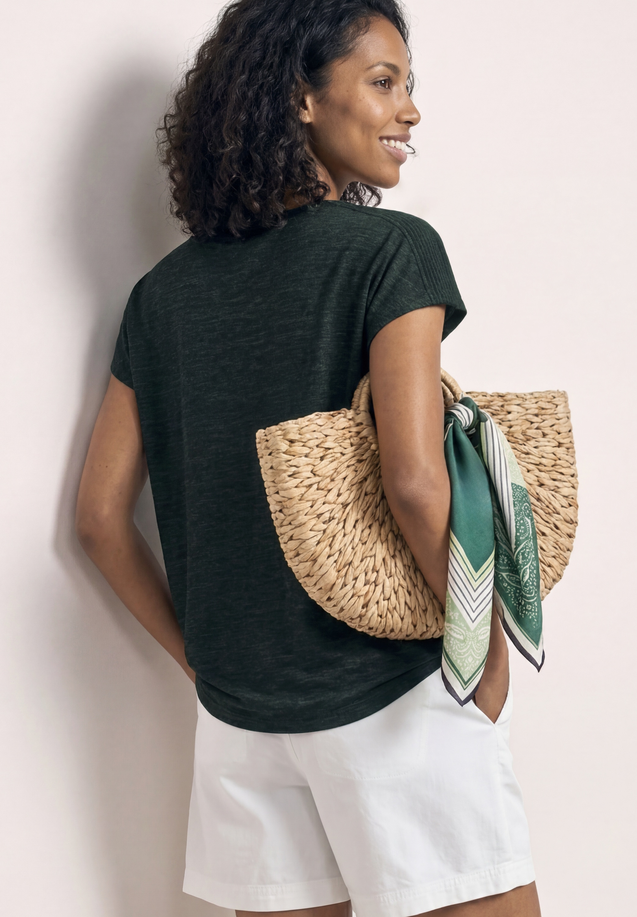 STREET ONE Shirttop Sommershirt mit Boat Neck und Smok-Detail