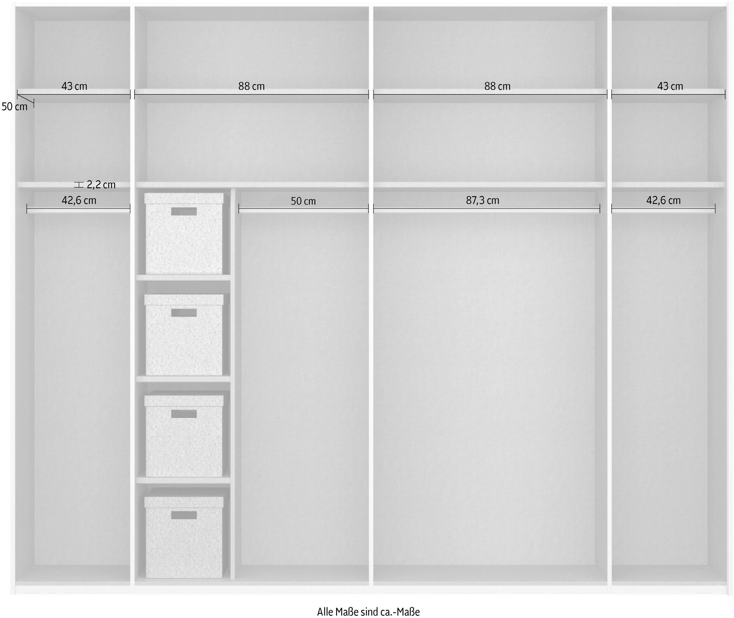 rauch Schwebetürenschrank »Kleiderschrank Schrank Garderobe Schlafzimmerschrank X-TEND« inkl. SOFT-CLOSE-FUNKTION,  inkl. Wäscheeinteilung mit 4 Stoffboxen MADE IN GERMANY