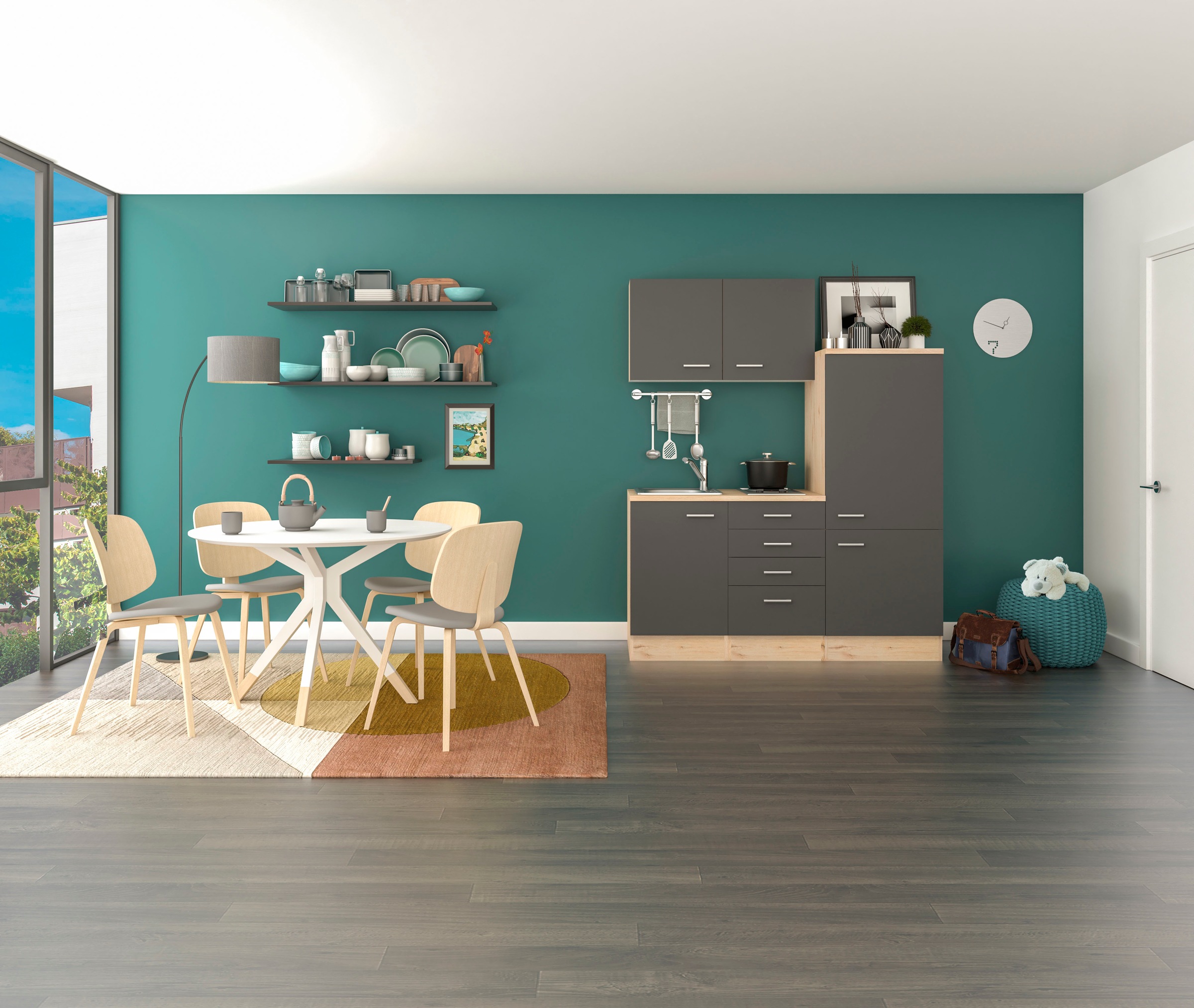 Flex-Well Küchenzeile »Morena« Gesamtbreite 160 cm, mit Einbau-Kühlschrank, Kochfeld und Spüle, etc.