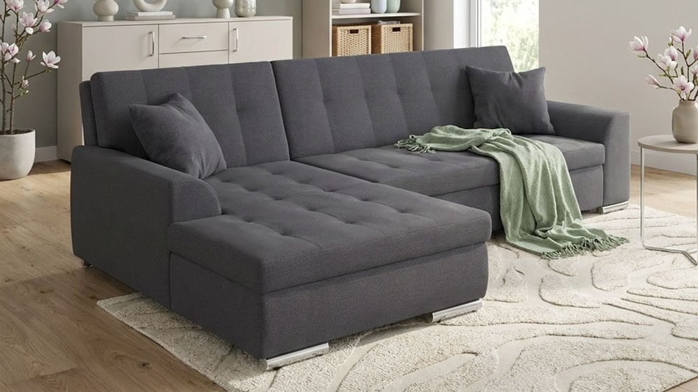 DOMO collection Ecksofa »TREVISO viele Bezüge, auch in Cord, L-Form, 267x80x83 cm« wahlw. mit Bettfunktion, inkl. Zierkissen, Unser Dauertiefpreis