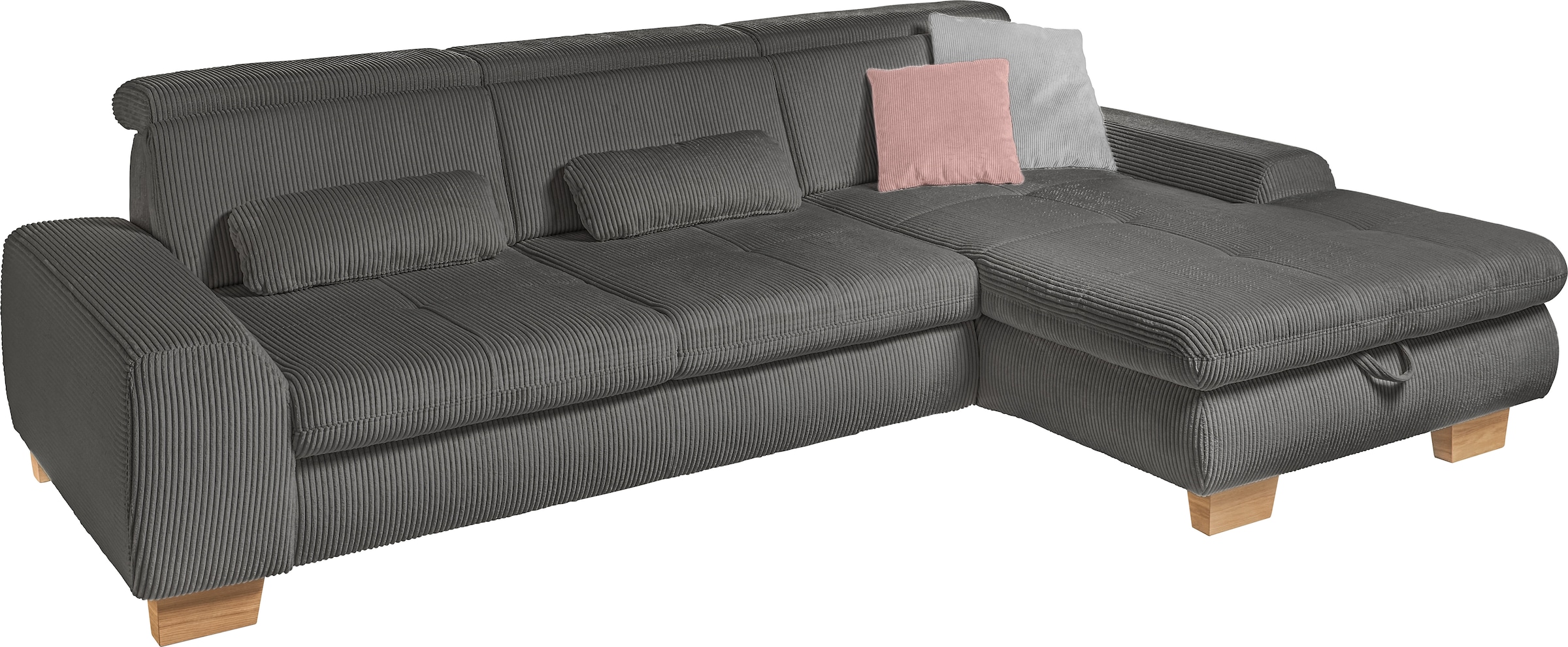 set one by Musterring Ecksofa »SO 3400 Sitzhöhe 47cm oder 49cm, Sitztiefe verstellbar, B/T: 307/195cm«, whlw. mit Funktion, Kaltschaum, in Cord, lind, Sitzhöhe 47