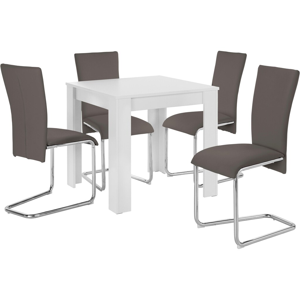 Homexperts Essgruppe »Nick1-Mulan«, (Set, 5 tlg.), mit 4 Stühlen, Tisch in weiß, Breite 80 cm