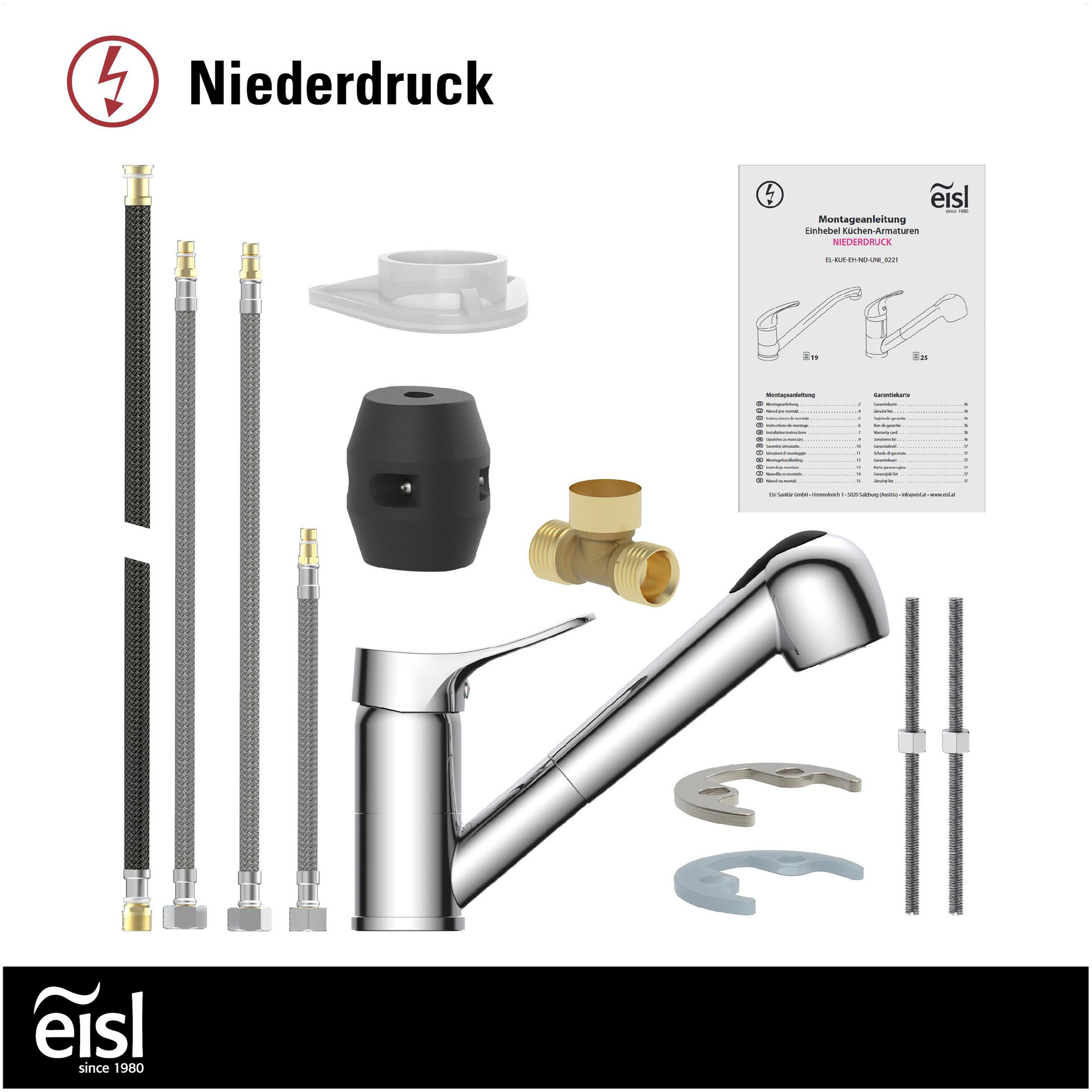 Eisl Spültischarmatur »Verona« mit Geschirrbrause, Niederdruck, 360° schwenkbar, Mischbatterie, Chrom