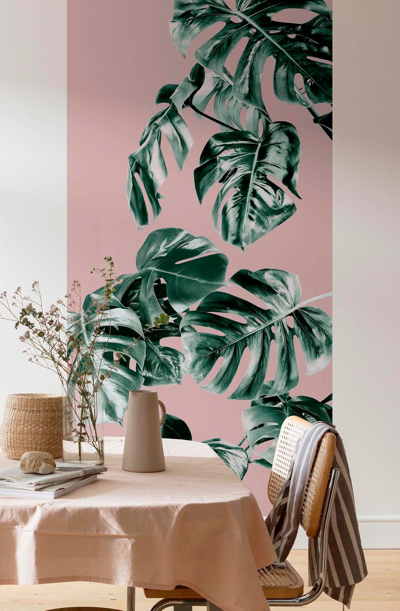 Komar Vliestapete »Digitaldruck Vlies - Monstera Rosé Panel - Größe 100 x 250 cm«, bedruckt, Wohnzimmer, Schlafzimmer