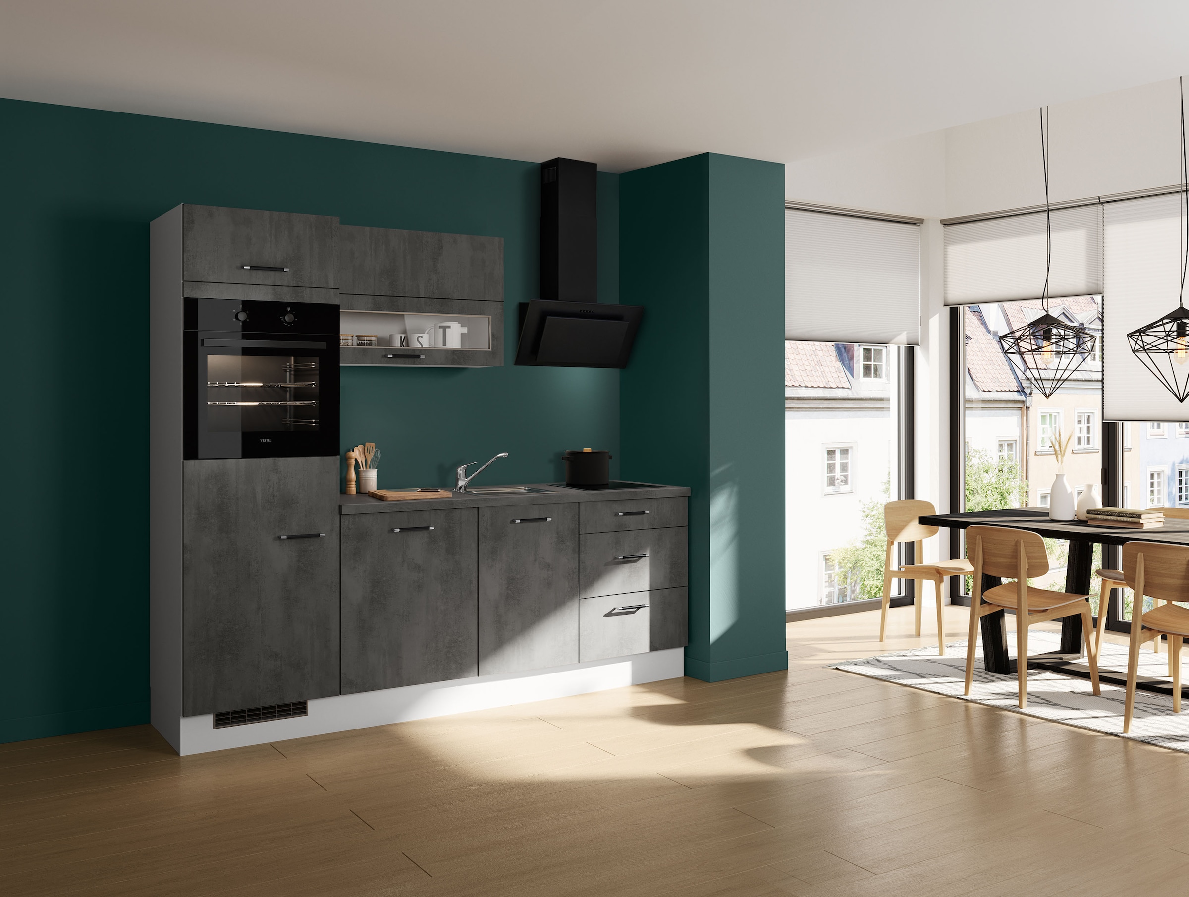 IMPULS KÜCHEN Küchenzeile »Prag, Ausrichtung wählbar, Schubkästen mit Soft-Close« Set,  vormontiert, in verschiedenen Farben erhältlich, Breite 230 cm