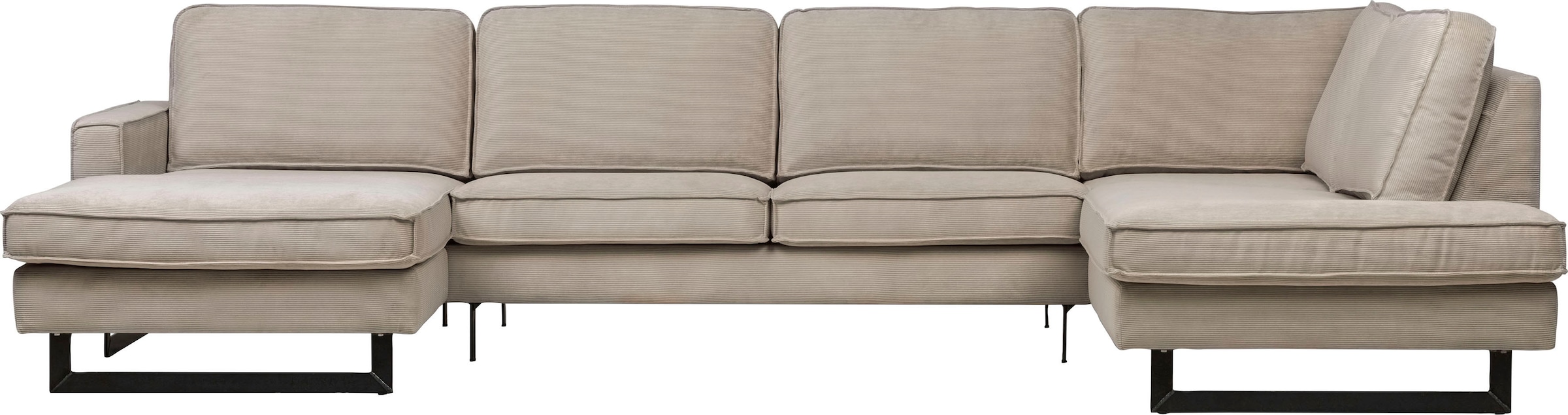 Home affaire Wohnlandschaft »Pinto, 350 cm, U-Form, XXL, mit Ottomanen« Cord, Chenille, Lederoptik, mit Keder, Metallfüße, Wellenunterfederung