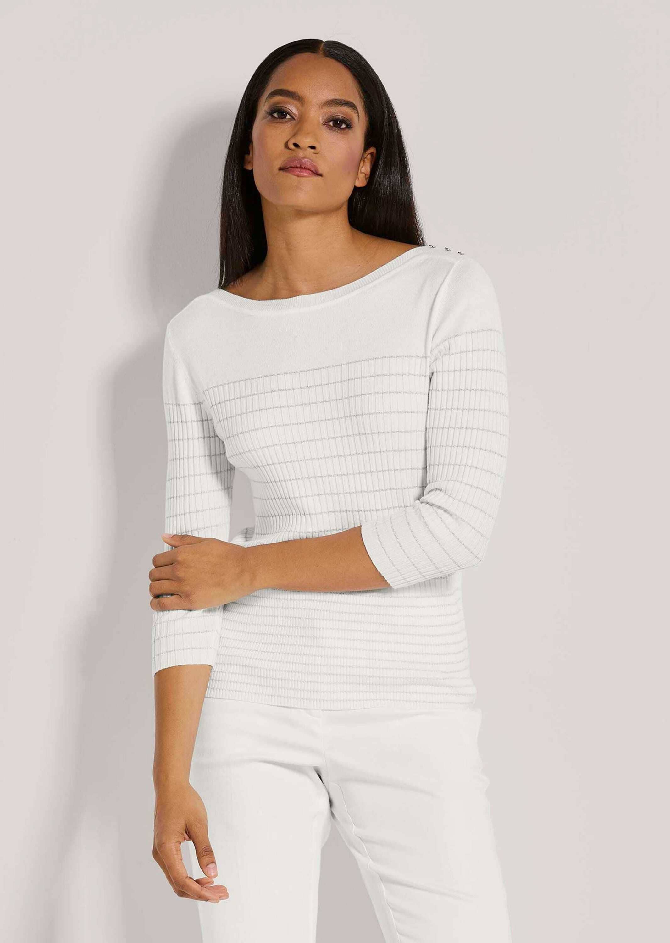 MADELEINE Longpullover »Pullover Modischer Pullover mit Glanz, Halbarm«