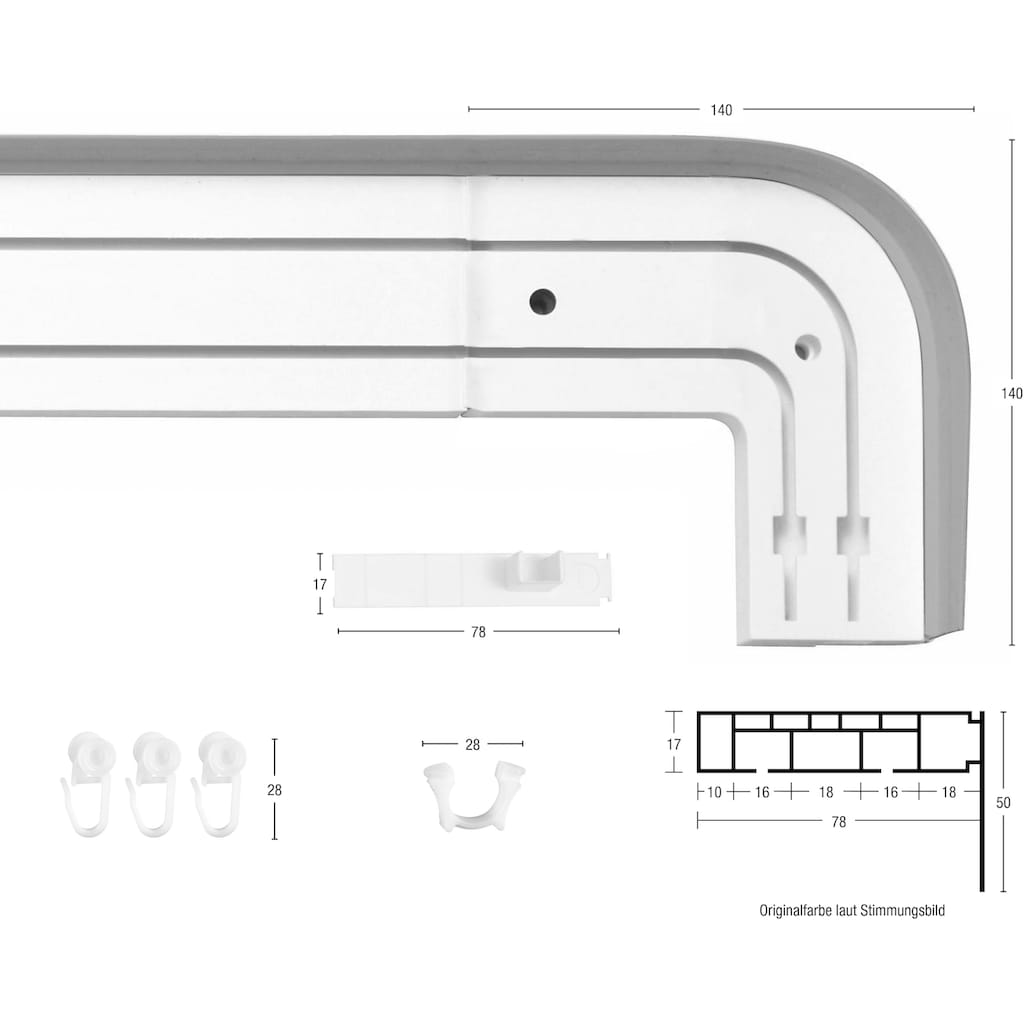 GARESA Schienensystem »Kunststoffschiene mit Blende«, 2 läufig-läufig, Wunschmaßlänge