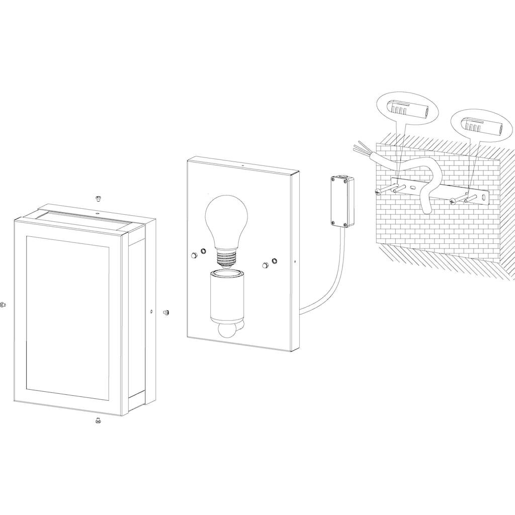 EGLO Außen-Wandleuchte »ALAMONTE 1«, E27, schwarz / L17 x H26 x B26 cm / exkl. 1 x E27 (je max. 60W) / Außenlampe - IP44 spritzwassergeschützt - Balkon - Garten - Eingangsbereich - Vintage - Retro - Rustikal - witterungsbeständig