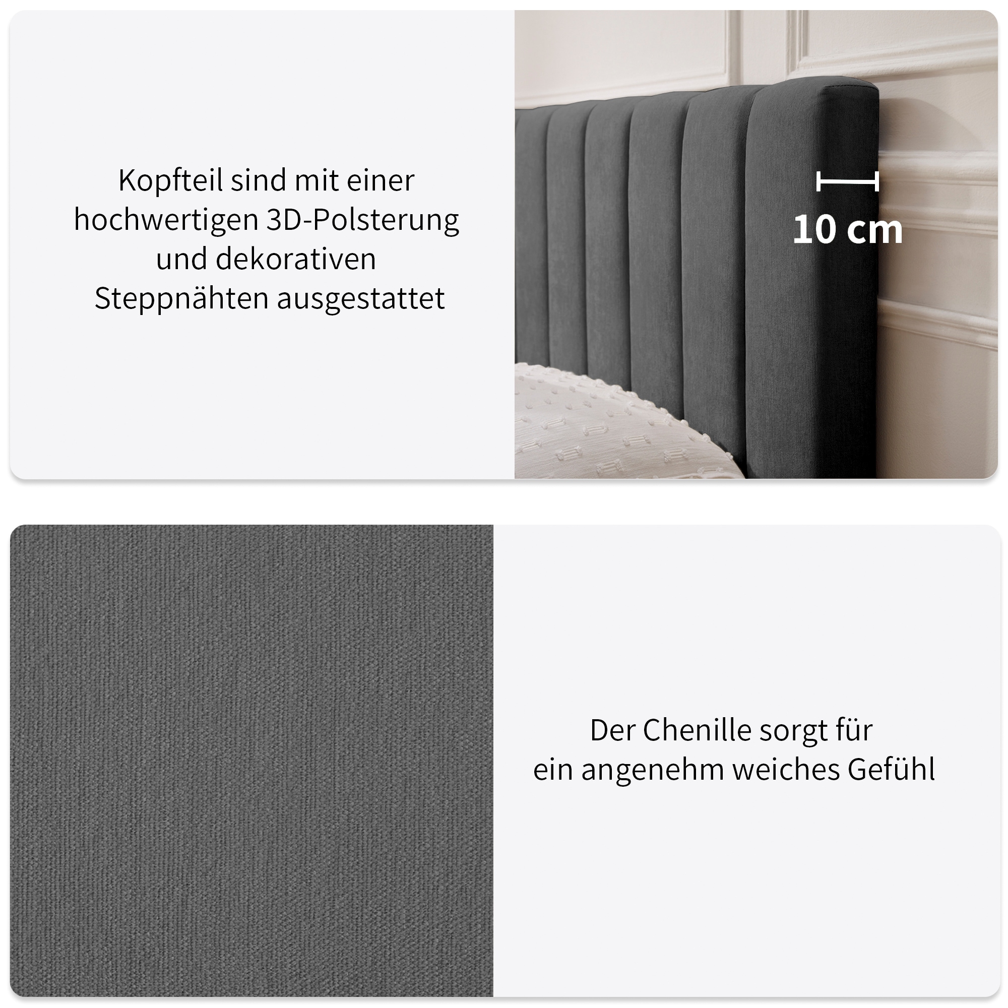 OTTO home Boxbett »HAILEYY, Polsterbett mit Bettkasten, inkl. Taschenfederkernmatratze H3« mit Kaltschaumtopper, Chenille-Bezug, 140x200 & 180x200 cm