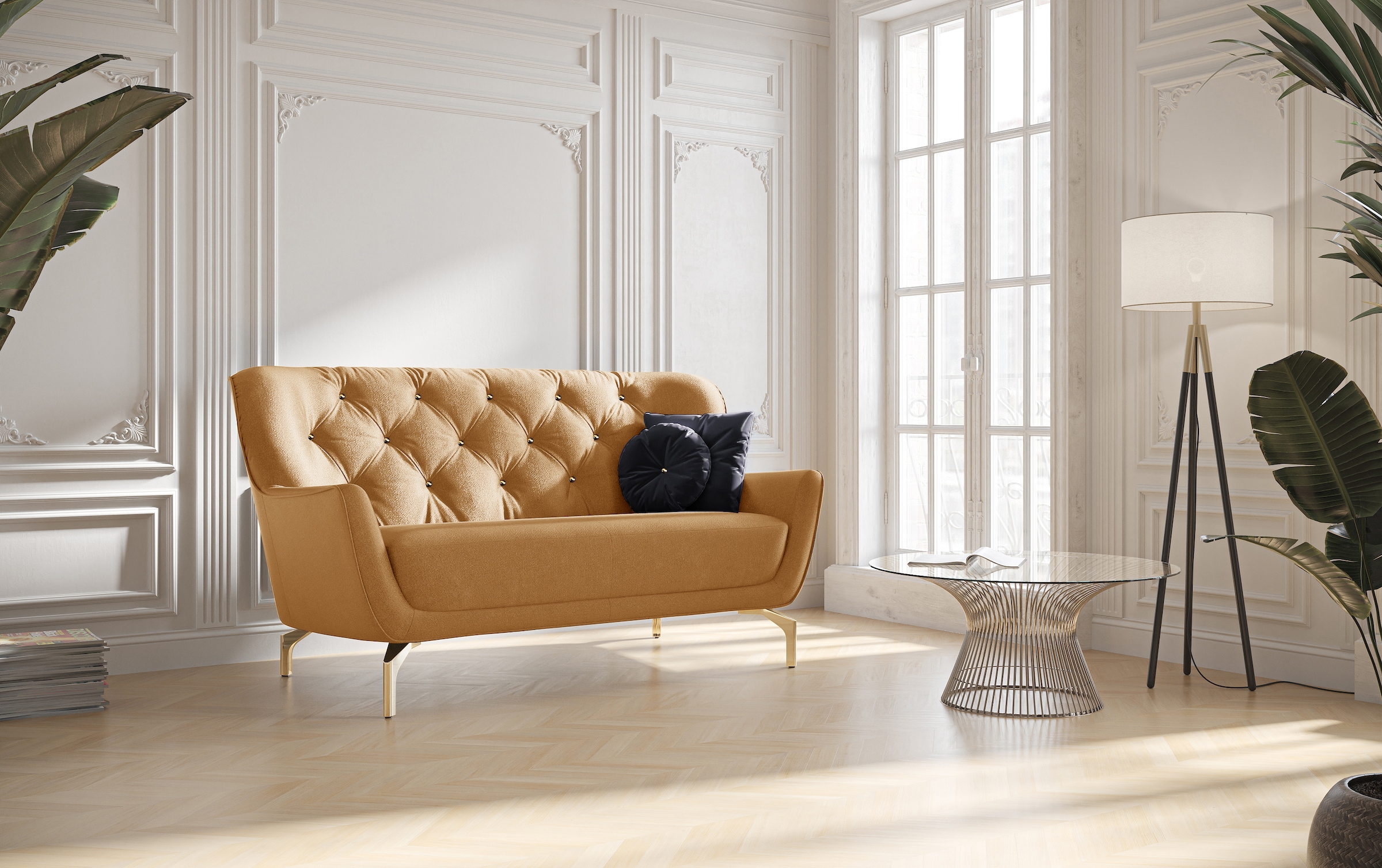 sit&more 2-Sitzer »Orient 3« inkl. 2 Zierkissen mit Strass-Stein, goldfarbene Metallfüße