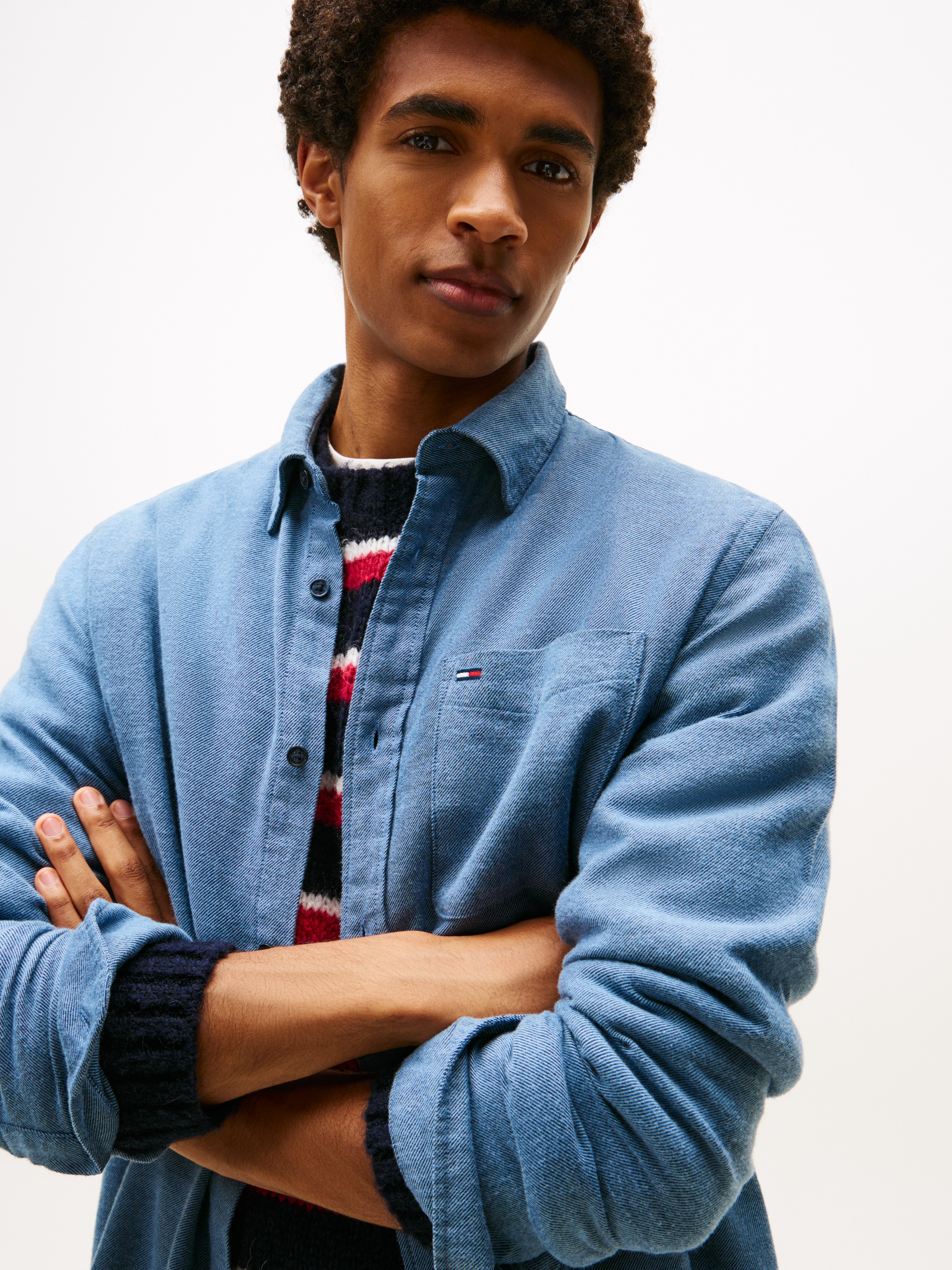 Tommy Jeans Flanellhemd »TJM FLANNEL« regular fit, Langarmhemd, halbgespreizter Kragen