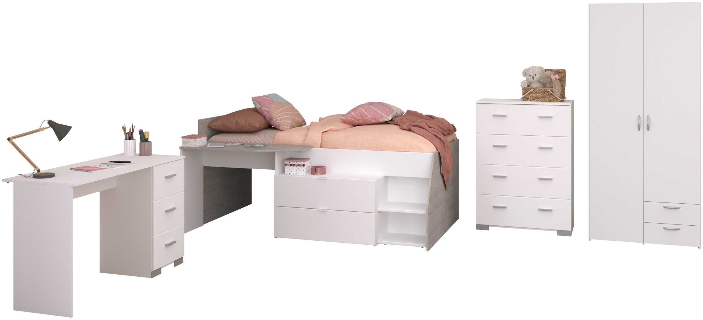 Parisot Jugendzimmer-Set »Parisot, Milky 11«, (5 tlg.), viel Stauraum, komplettes Zimmer, für Jungen und Mädchen