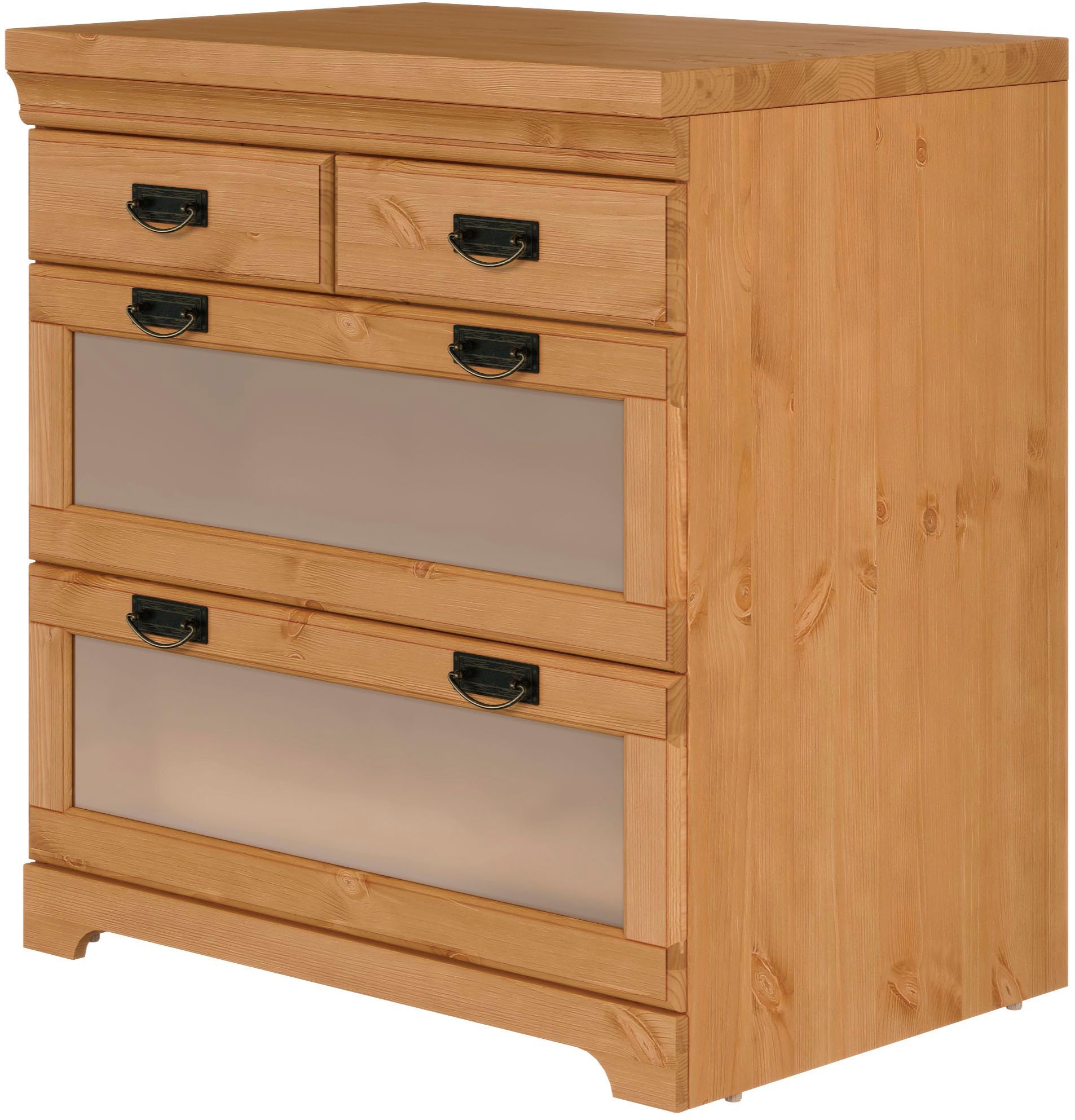 Home affaire Unterschrank »Rügen« Breite 80 cm, Kiefer massiv, Schubkästen mit Glaseinsatz