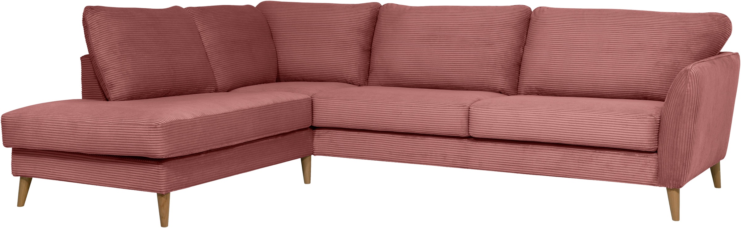 Home affaire Ecksofa »MARSEILLE 278/202 cm, L-Form, Ottom. rechts/links, verschiedene Bezüge«, Massivholzbeine Eiche, Landhausstil, Wellenunterfederung