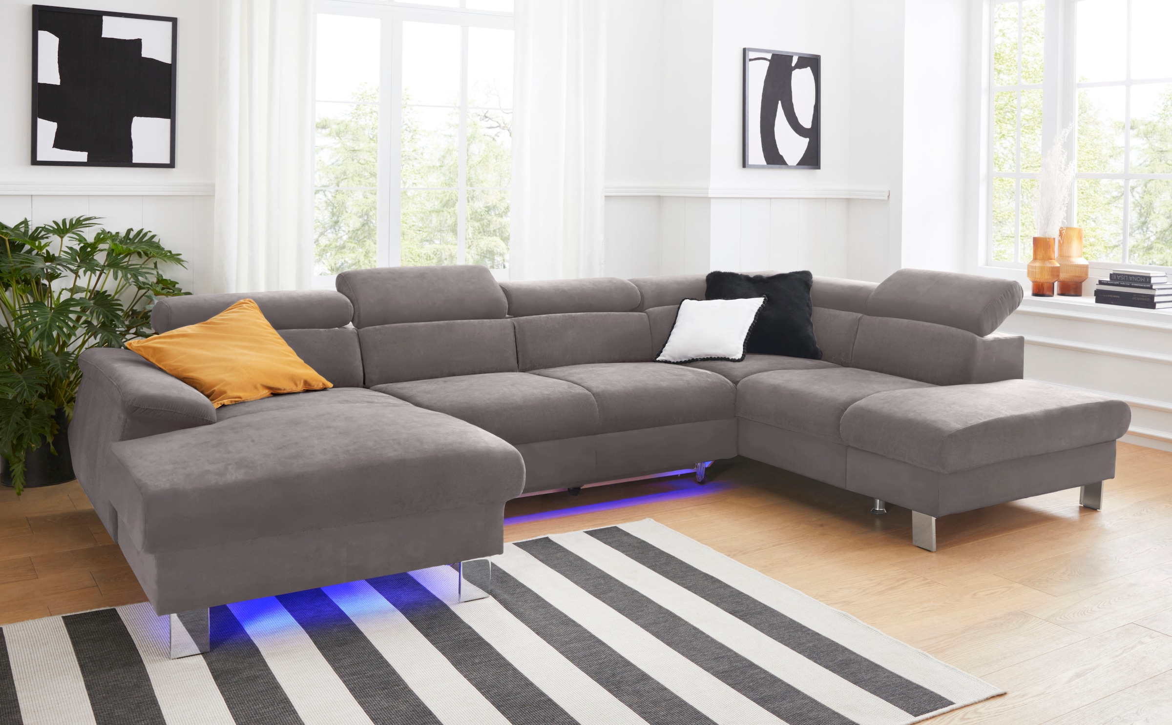 COTTA Wohnlandschaft »Komaris U-Form«, inklusive Kopfteilverstellung, wahlweise mit Bettfunktion und RGB-LED