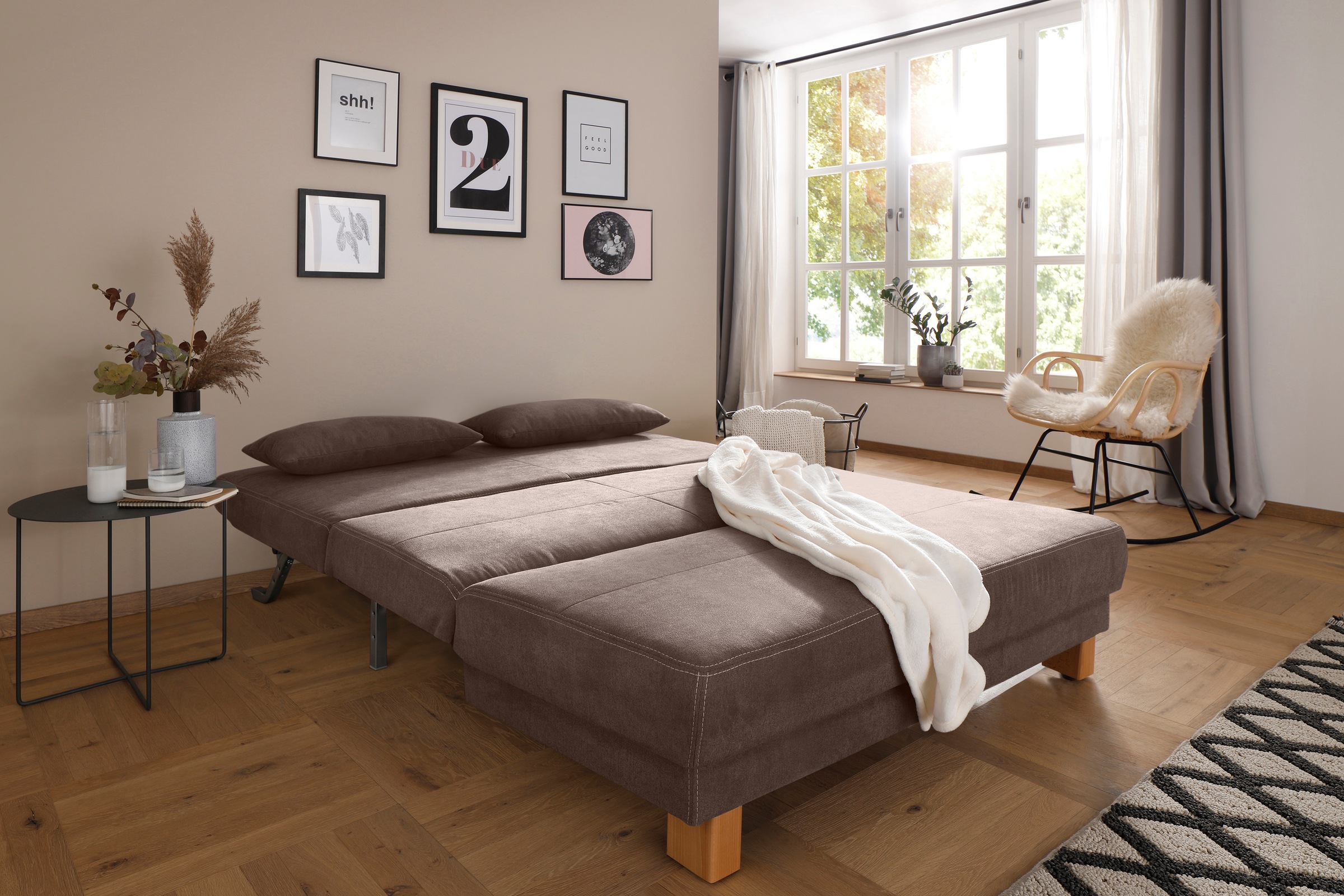 Home affaire Schlafsofa »Gina«, vom Sofa zum Bett mit einem Handgriff, in 4 Breiten, Nierenkissen