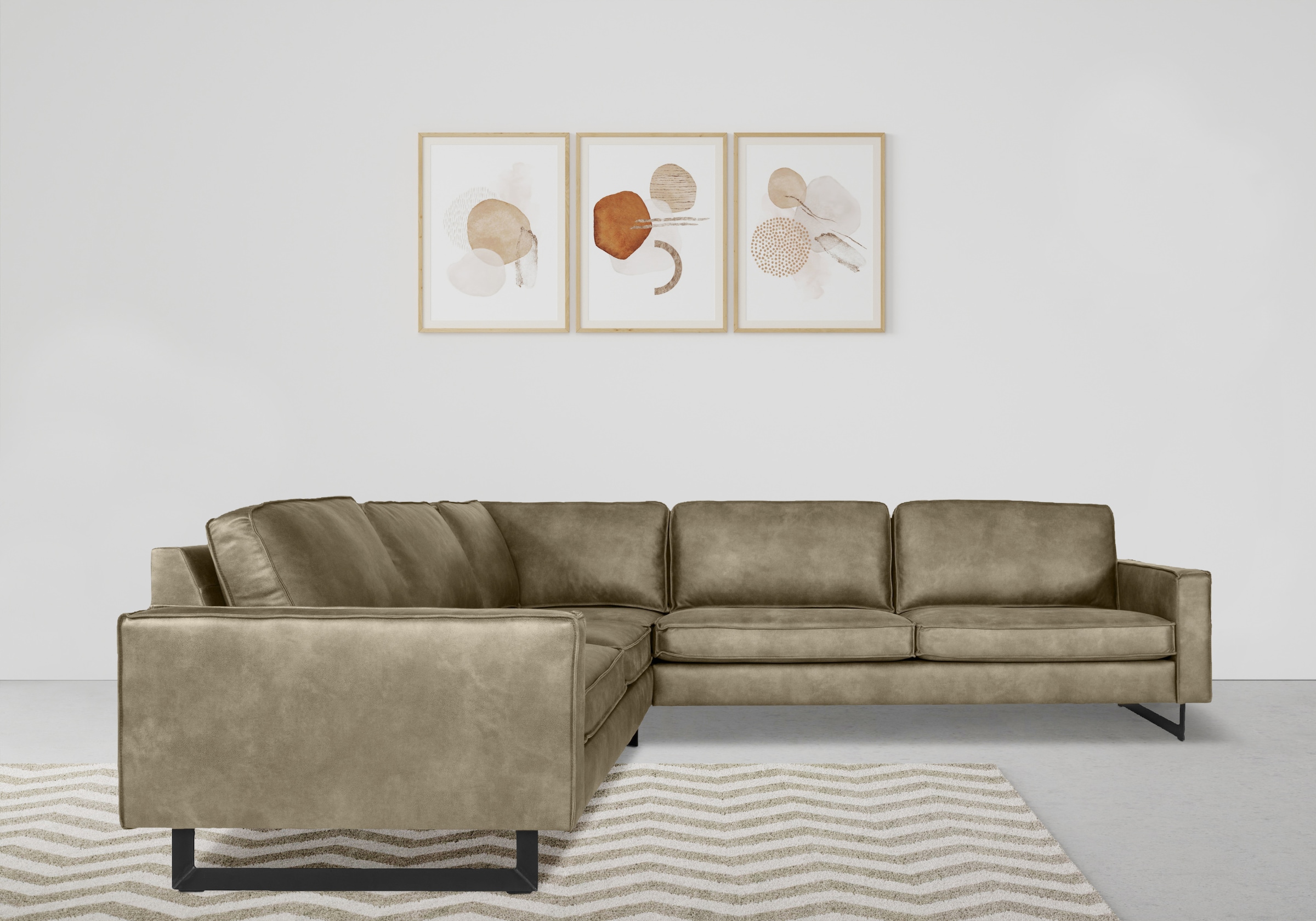 Places of Style Ecksofa »Pinto, 250/290 cm, langer Schenkel, XXL, Ottomane«, Cord, Feincord, Luxus-Microfaser Leder und Chenille