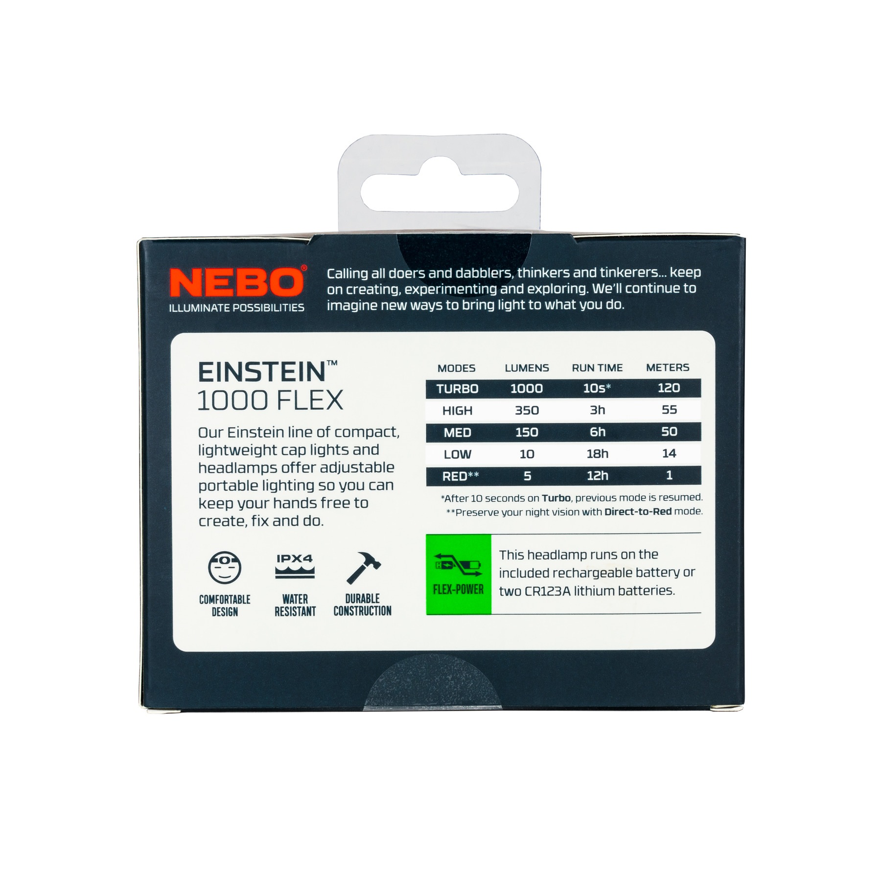 NEBO LED Stirnlampe »EINSTEIN™ 1000«, wiederaufladbar, auch Batteriebetrieb möglich, leuchtstark