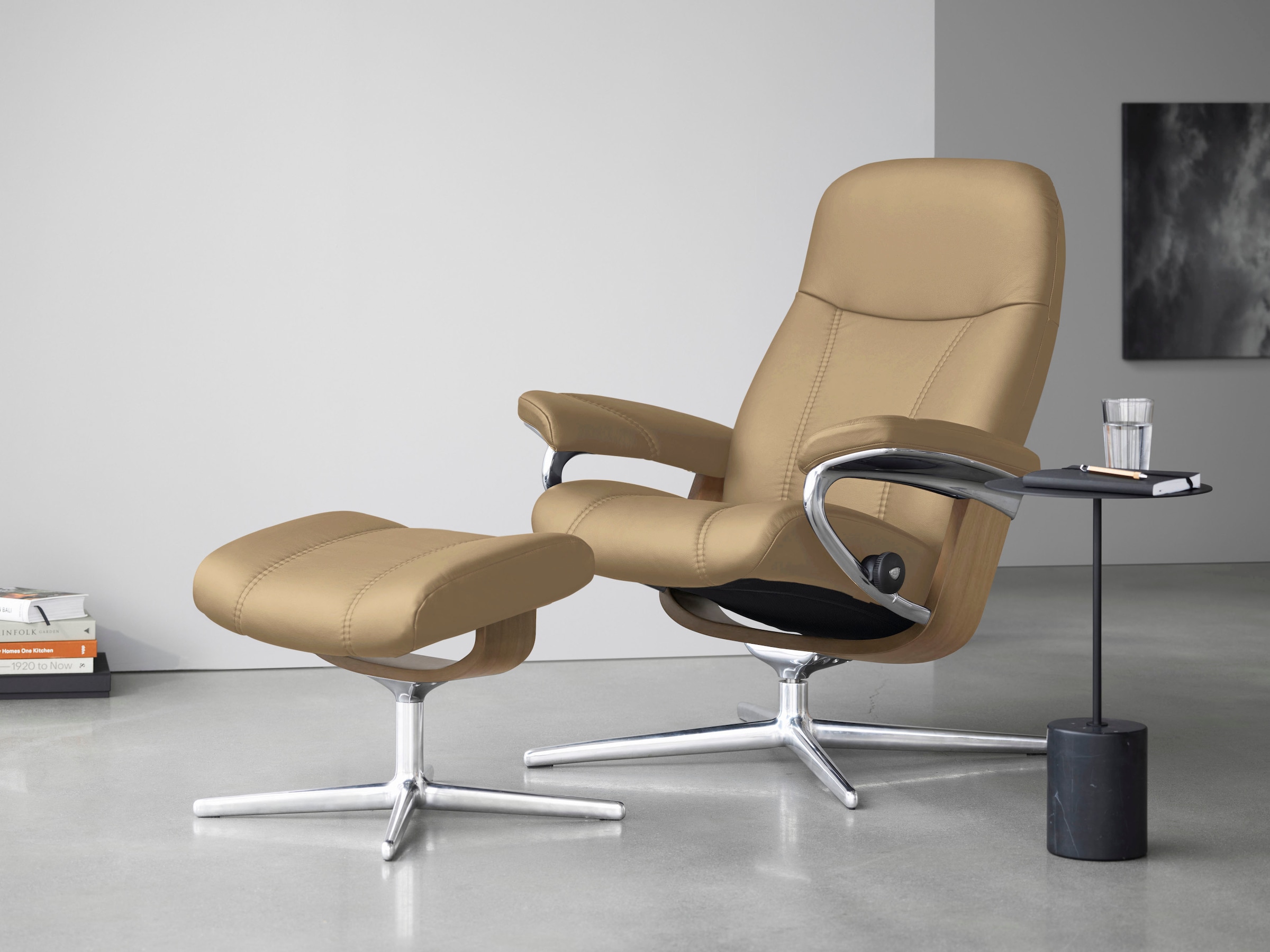 Stressless® Relaxsessel »Consul«, (Set, Relaxsessel mit Hocker), mit Hocker, mit Cross Base, Größe S, M & L, Holzakzent Eiche