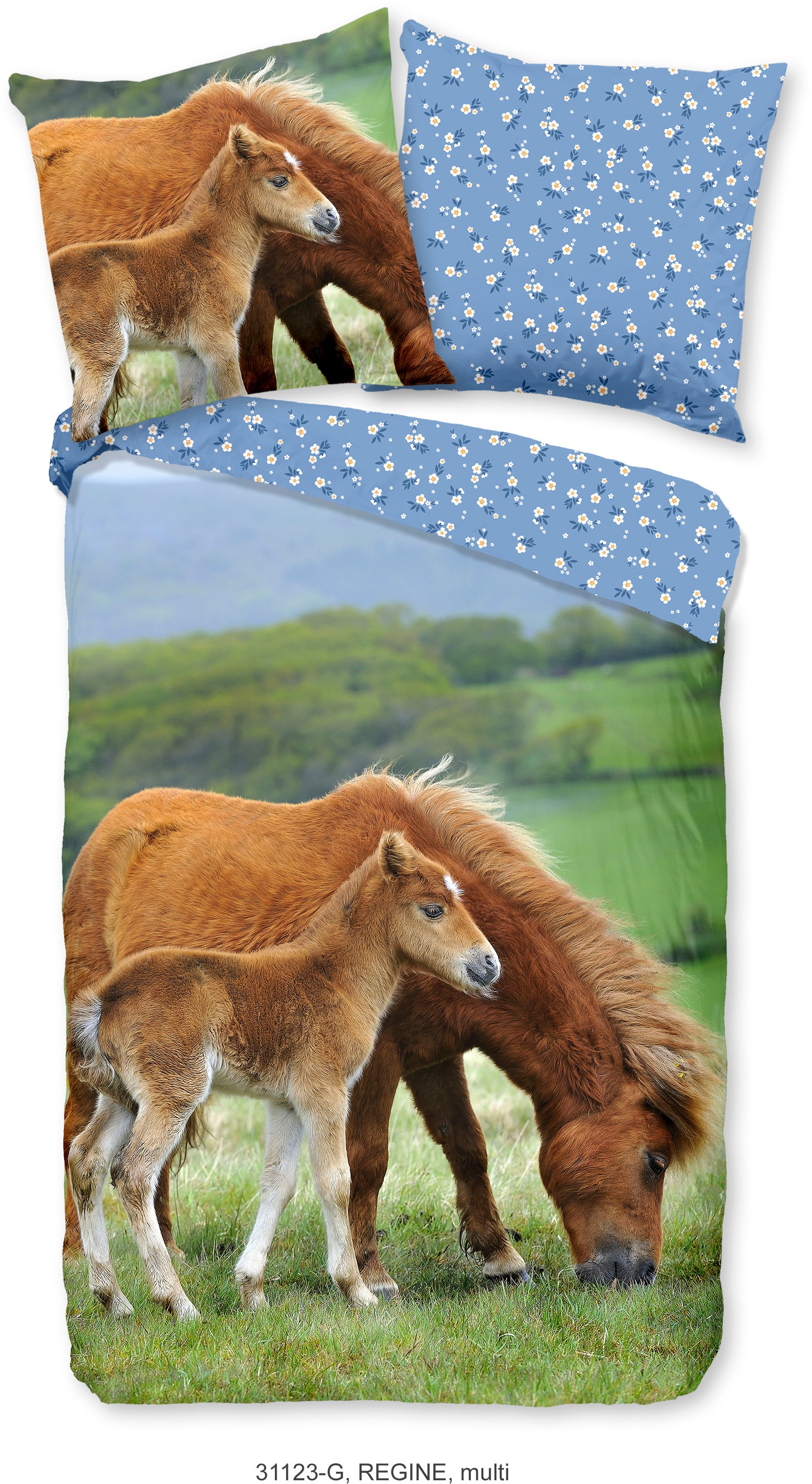 good morning Kinderbettwäsche »Regine«, Baumwolle, 135x200, Reißverschluss, Wendeoptik, Kind, Mädchen, Pferd