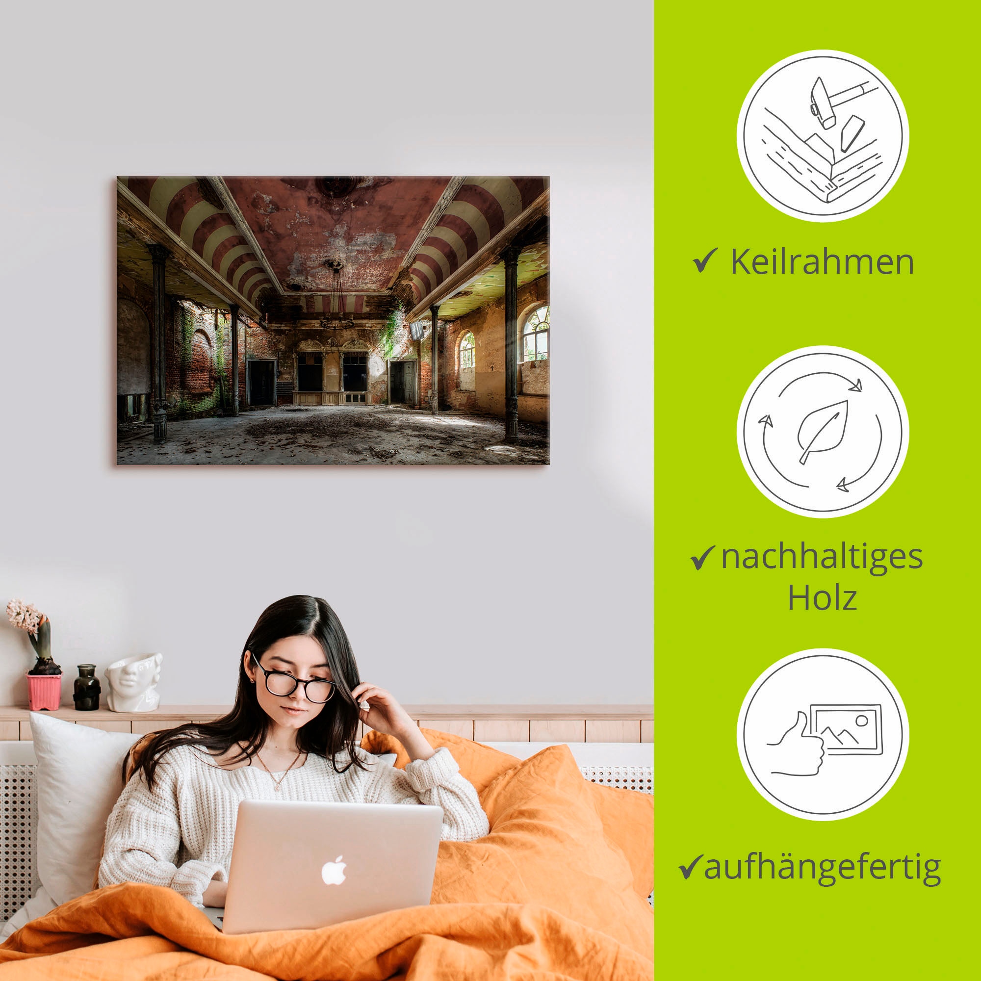 Artland Leinwandbild »Verlassener Ort - Ballsaal« Gebäude 1 Stk. tlg. auf Holzrahmen gespannt