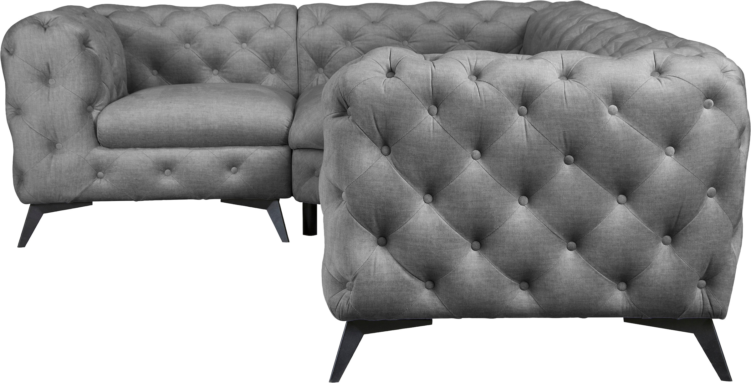 Leonique Chesterfield-Sofa »Ecksofa GLYNIS L-Form mit Wellenunterfederung, Maße B/T/H 264/204/75cm«, aufwändige Knopfheftung, moderne Chesterfield Optik, Fußfarbe wählbar