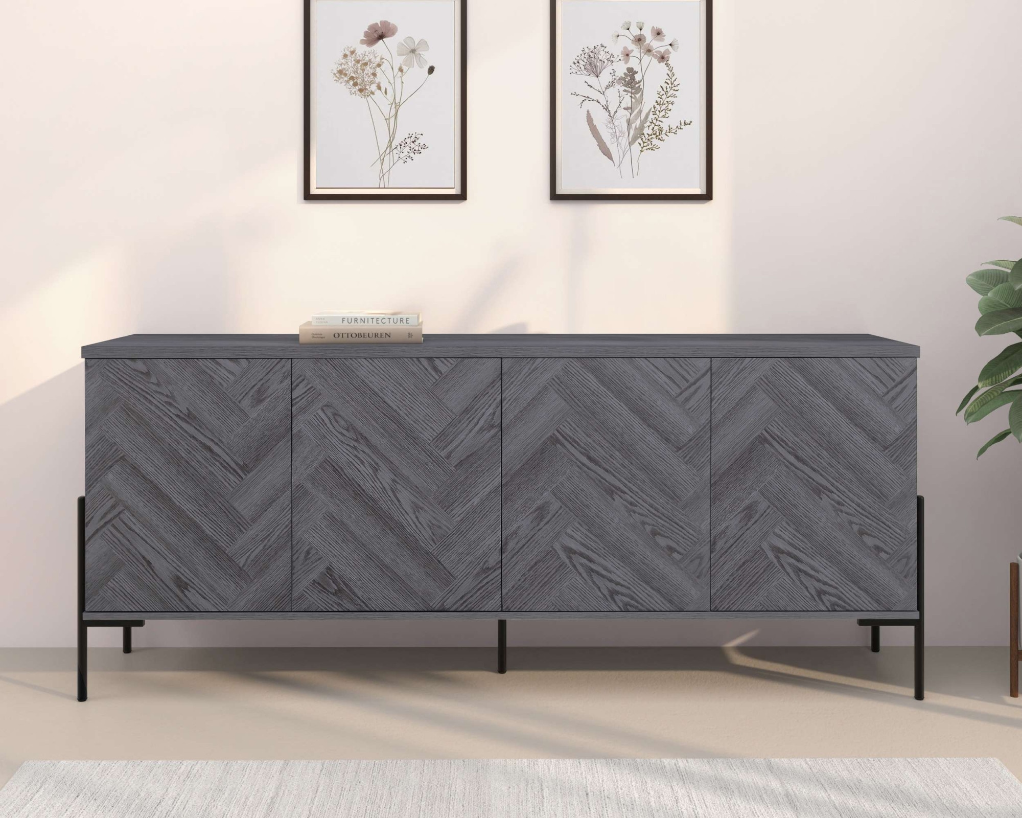 OTTO home Sideboard »Eadwine« Kommode, Push-to-open, Türen mit Fischgräten Muster, Breite 175 cm
