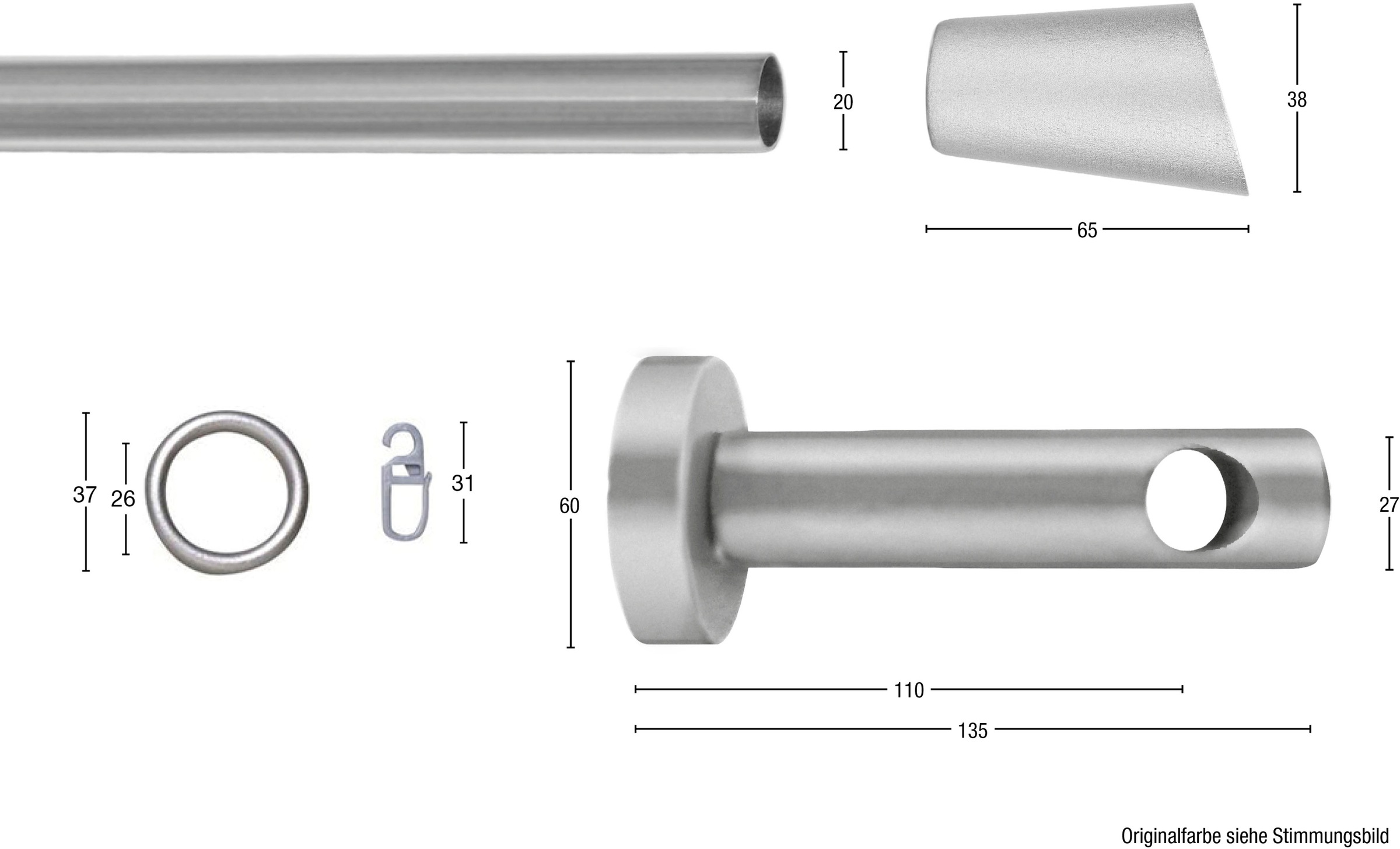 GARESA Gardinenstange »MOLIS«, 1 läufig-läufig, Wunschmaßlänge, Vorhanggarnitur, verlängerbar, Wandmontage, Keil, mit Ringe und Haken