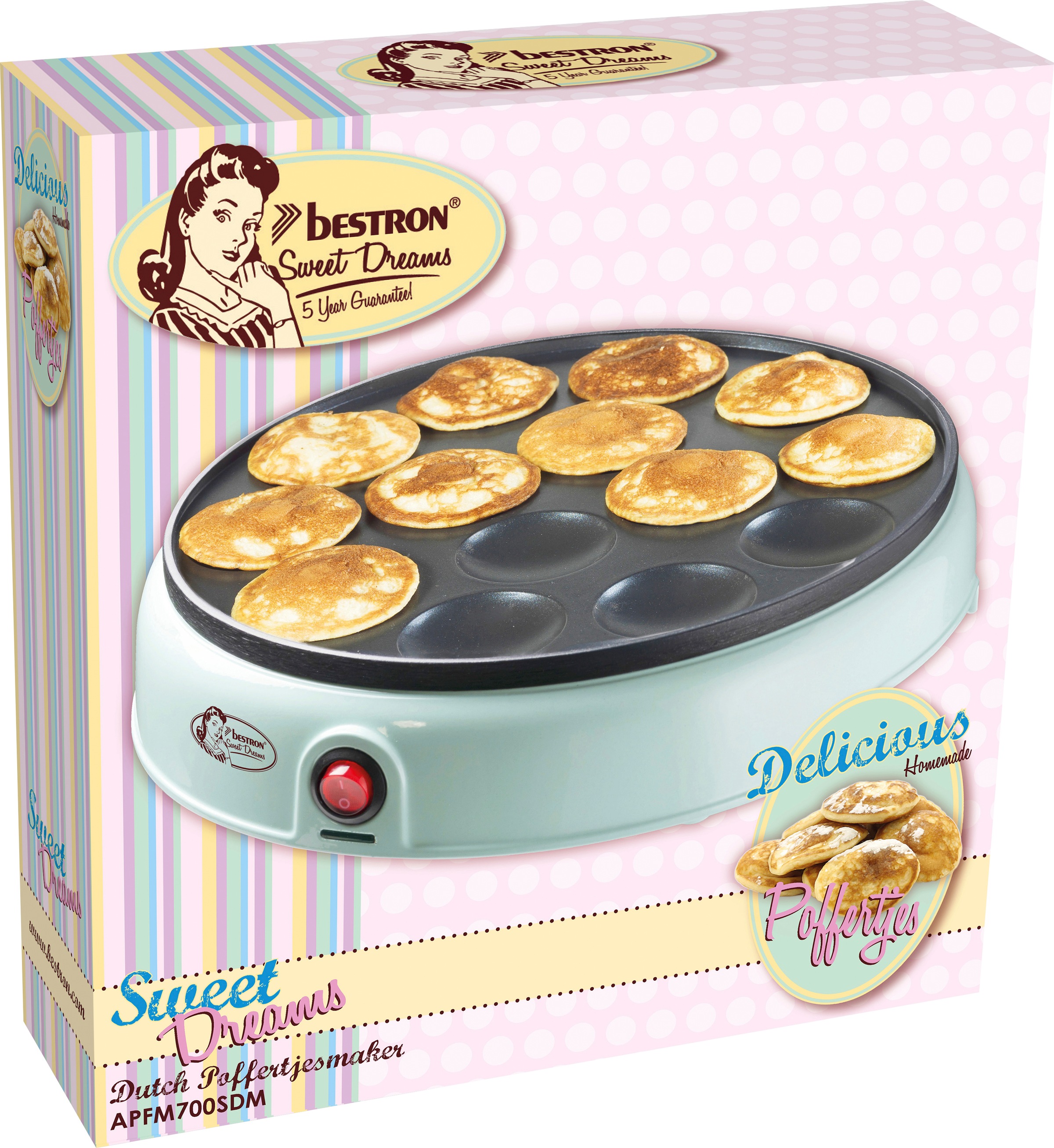 bestron Poffertjes-Maker »APFM700SDM«, 800 W, Retro Design, mit Antihaftbeschichtung