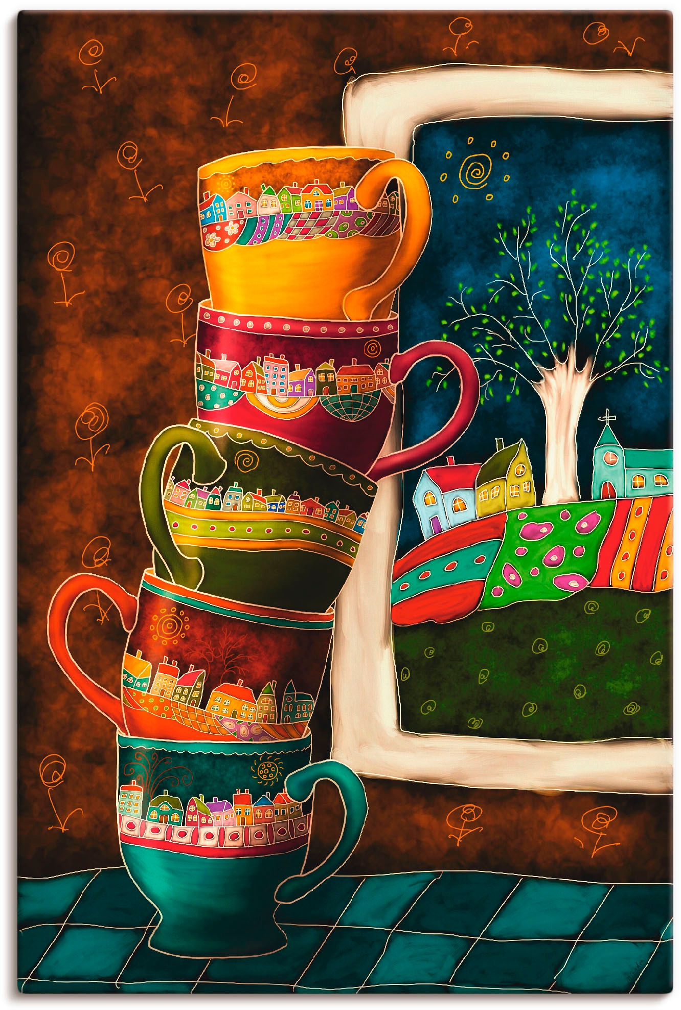 Artland Wandbild "Fröhliche Kaffeetassen" Getränke 1 Stk. tlg. als Alubild, Leinwandbild, Poster in verschied. Größen