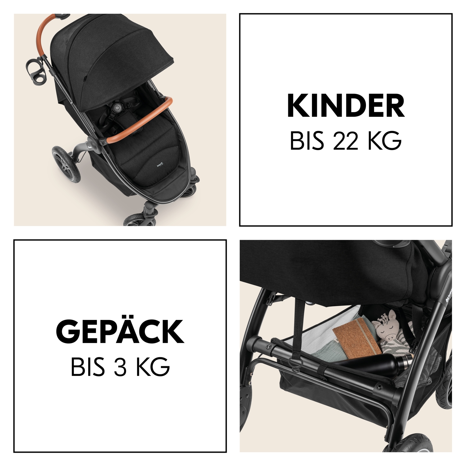 Hauck Kinder-Buggy »Uptown, Black Melange«, 22 kg, bis 22 kg belastbar