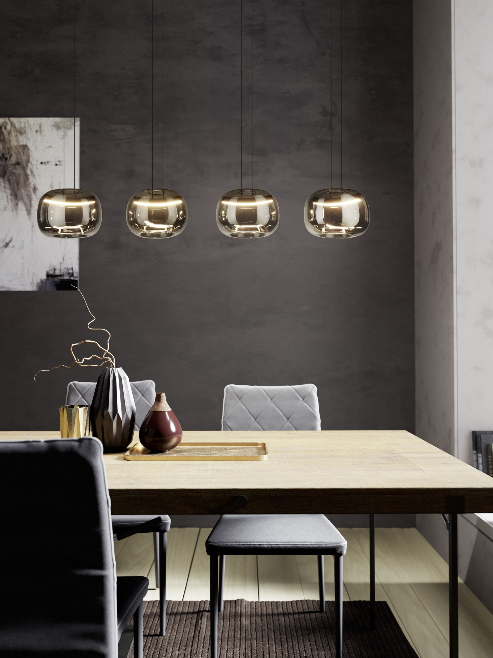 EGLO Hängeleuchte »HORTUNAS Pendellampe - Stahl - LED - 4X5,8W - IP20« LED-Modul 1 Stk. Warmweiß Hängelampe, Deckenlampe, Wohnzimmer, Esszimmer, L126 x B21 x H150 cm