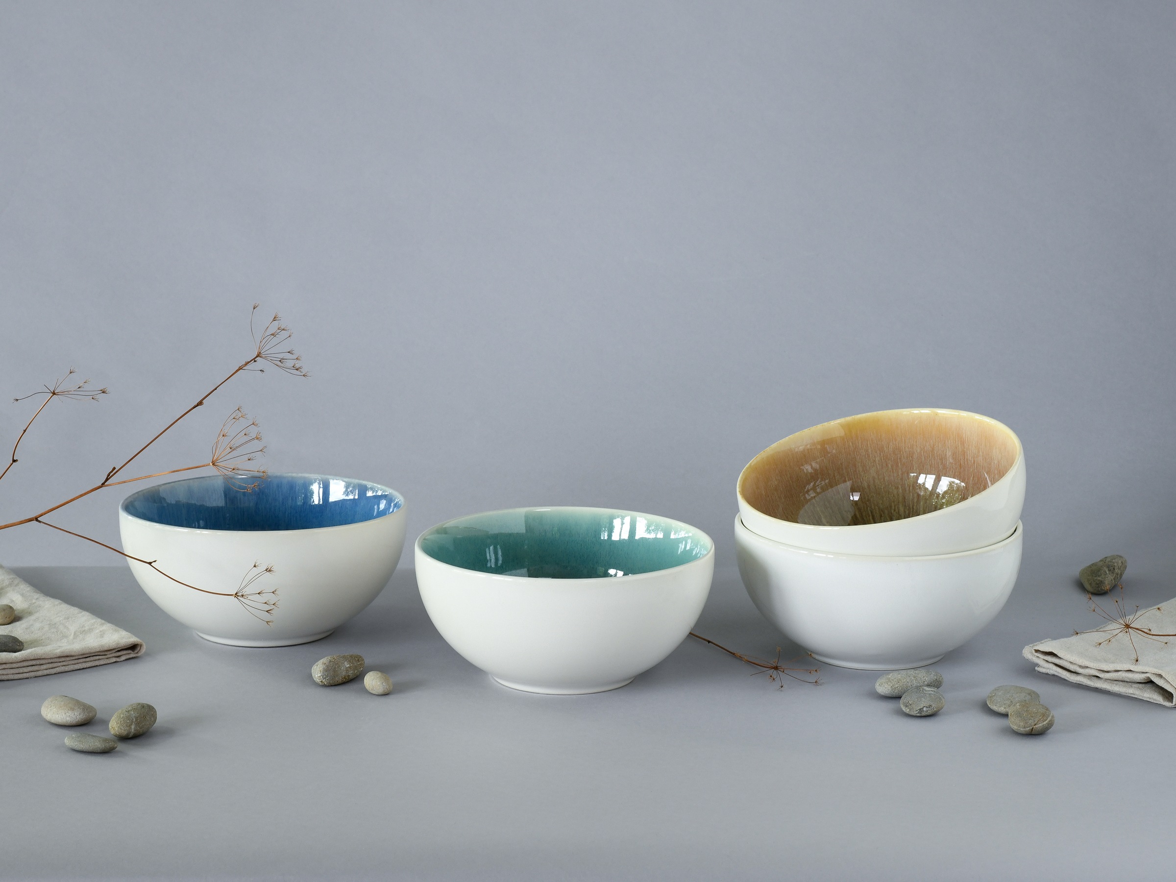 CreaTable Schüssel »Caldera Mix, Buddha Bowl, 4-tlg.« 4 aus Steinzeug Moderne Coupeform, Reaktivglasur