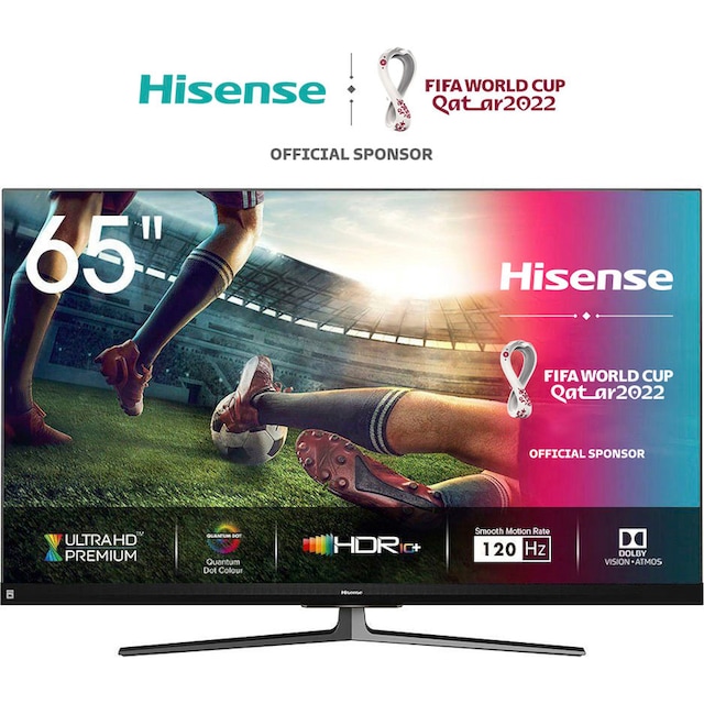 164 Garantie UNIVERSAL Dot HD, XXL ➥ JBL sound, Zoll, 120Hz Quantum Jahre 4K Technologie, cm/65 Alexa | Built-in »65U8QF«, Smart-TV, Hisense Panel, 3 Ultra LED-Fernseher