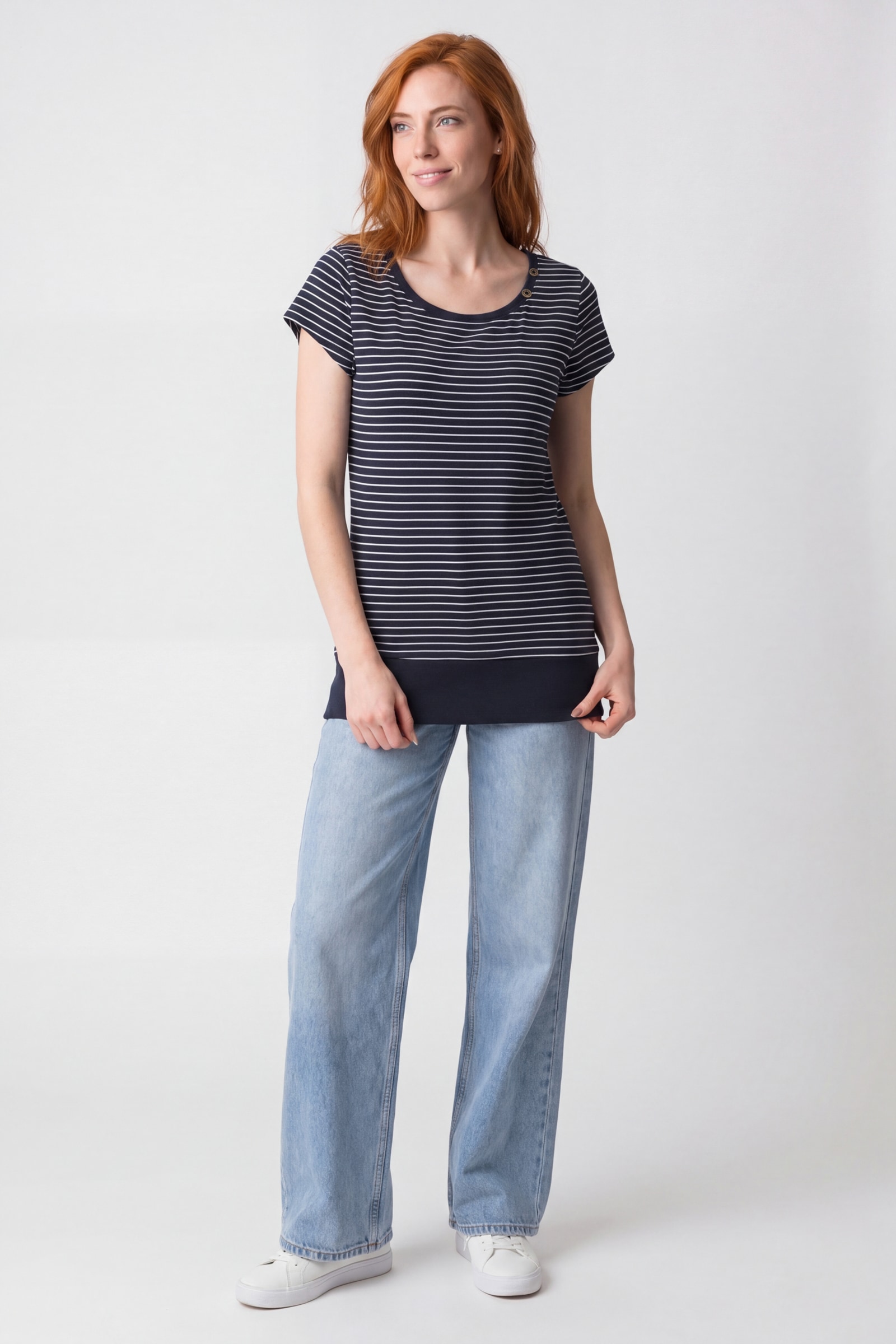 Alife & Kickin Rundhalsshirt Kurzarm mit feinem Streifenmuster, Scoop-Neck und Rippbund
