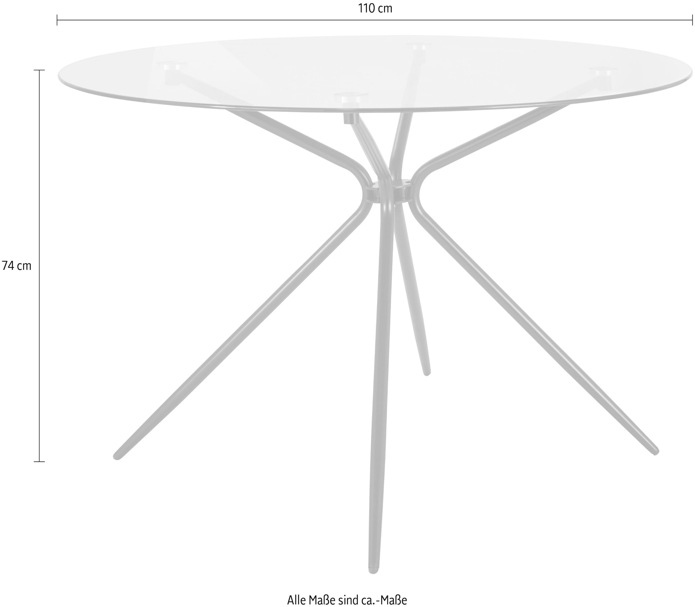 INOSIGN Glastisch »Silvi, TOPSELLER!«, (Esstisch, Glastisch, OTTOs Choice), rund, Ø 110 cm, schwarzes Metallgestell