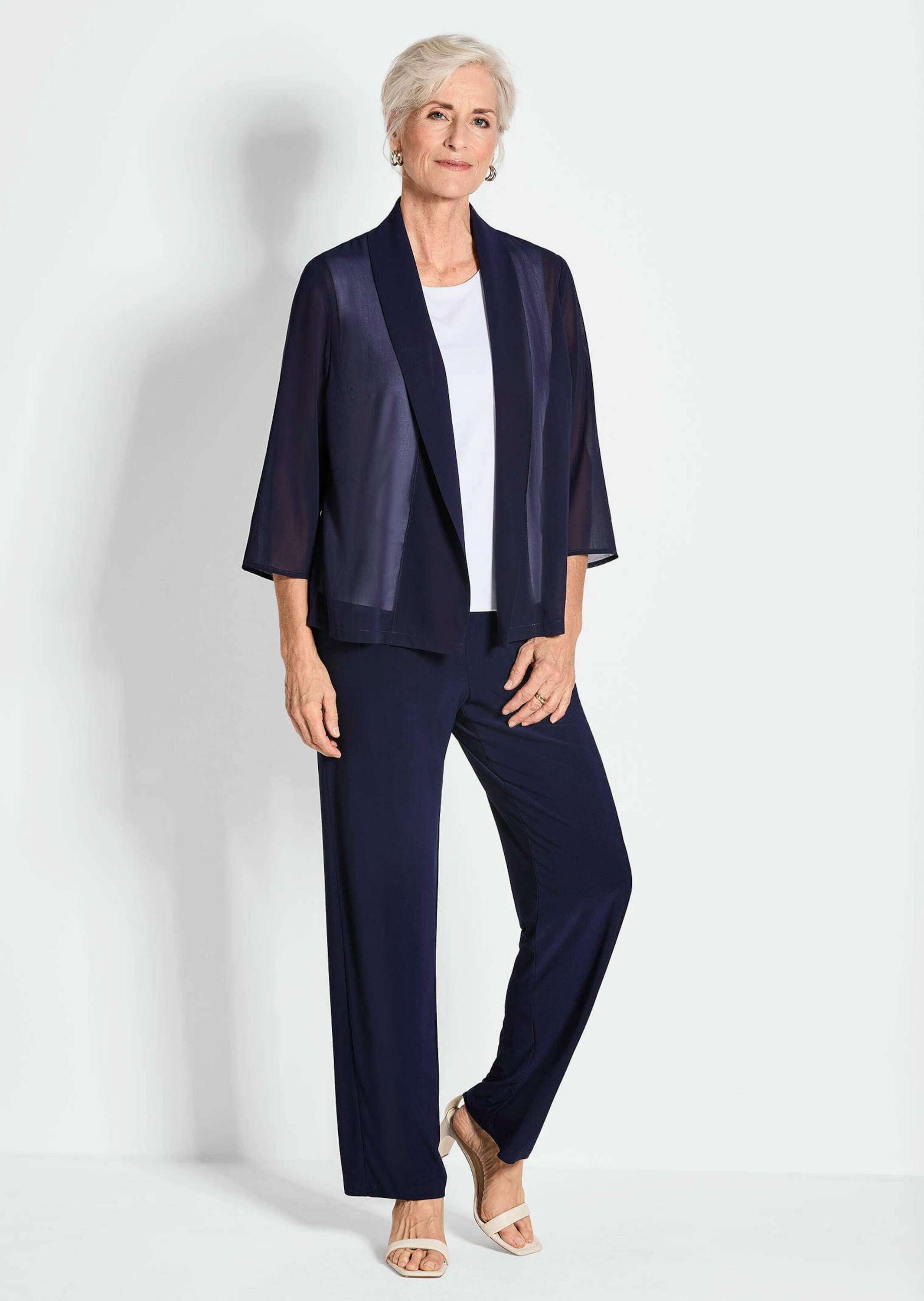 GOLDNER Jackenblazer »Kurzgröße Blaue leichte Jacke mit Schalkragen, Halbarm«