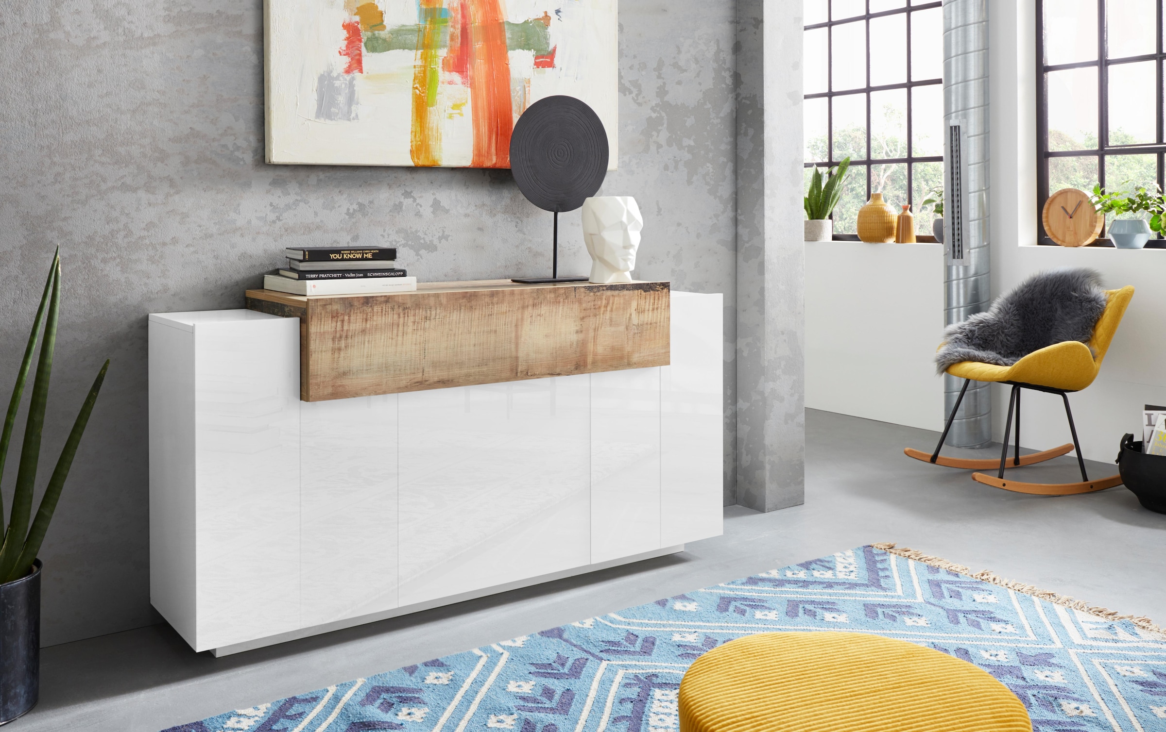 INOSIGN Sideboard »Coro, Kommode, Schrank, Kredenz, grifflos mit Einlegeböden«, mit 1 klappe, 3 Türen, Doppeltiefe B/T/H 160x45x85,6cm